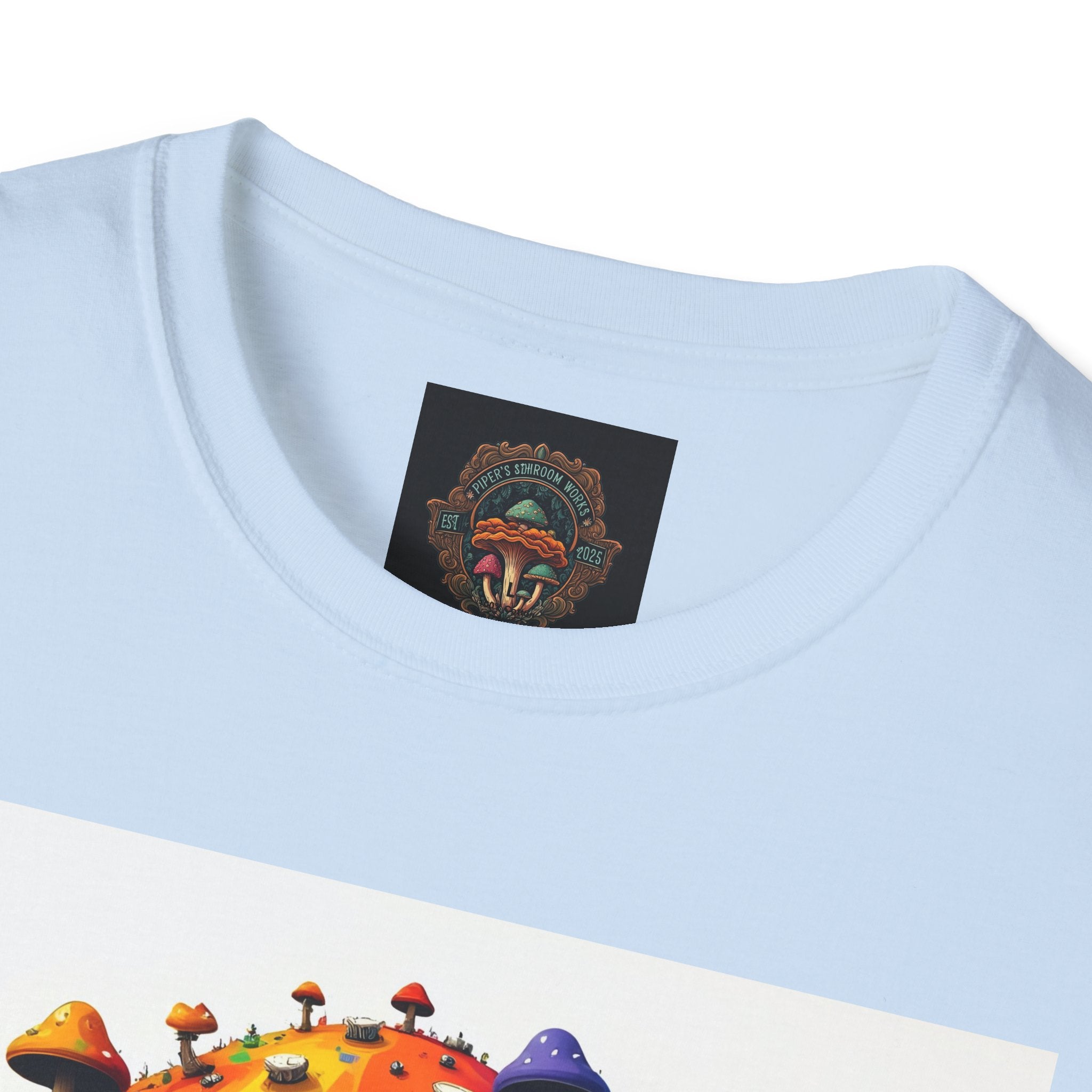 Piper's Shroom Works T-Shirt — Rainbow Drip Mushroom Graphic Tee