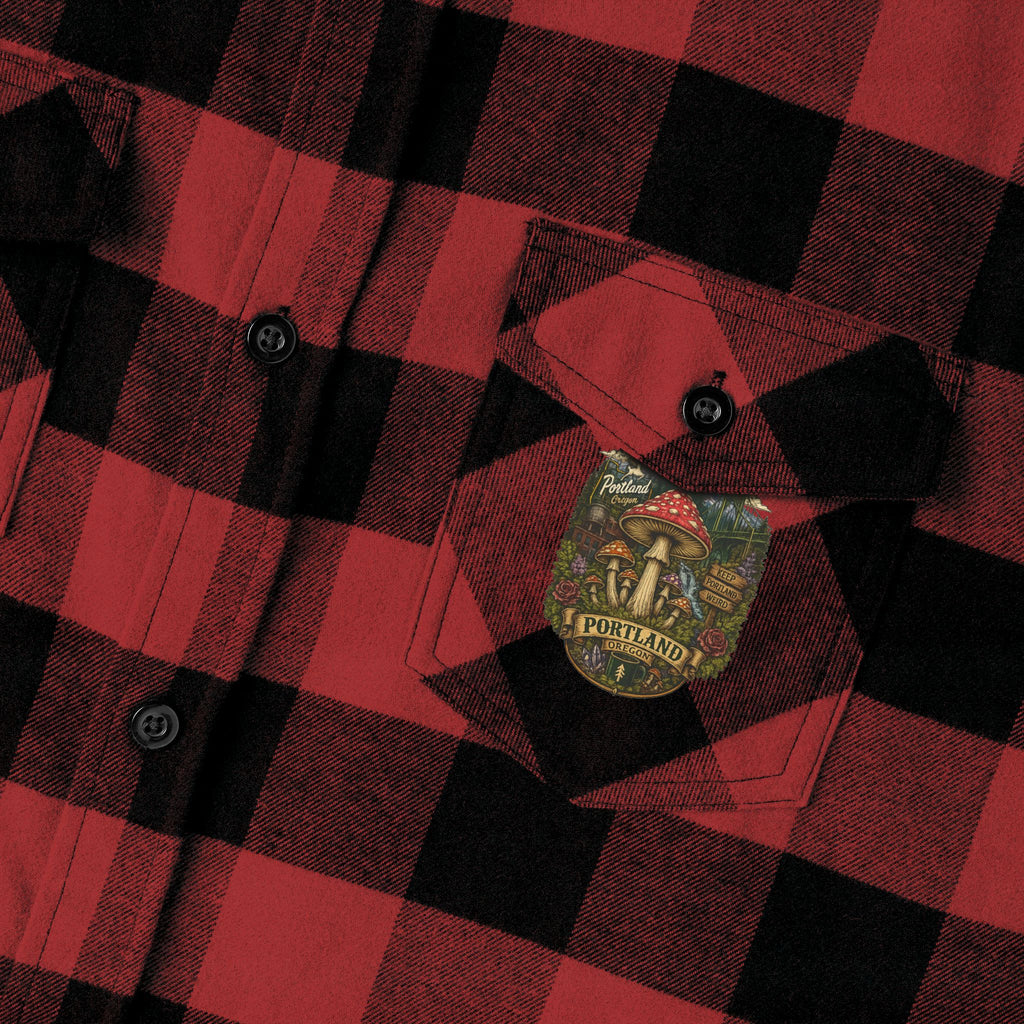 Portland Mushroom Flannel Shirt — Vintage Forest Plaid Button-Up