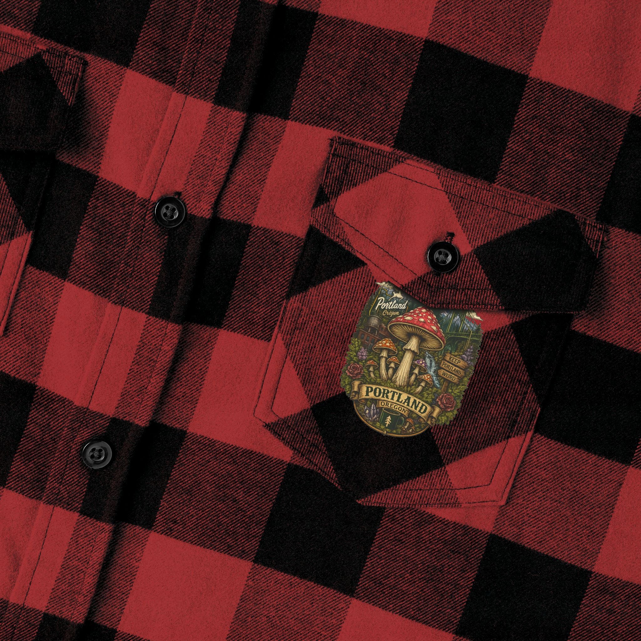 Portland Mushroom Flannel Shirt — Vintage Forest Plaid Button-Up