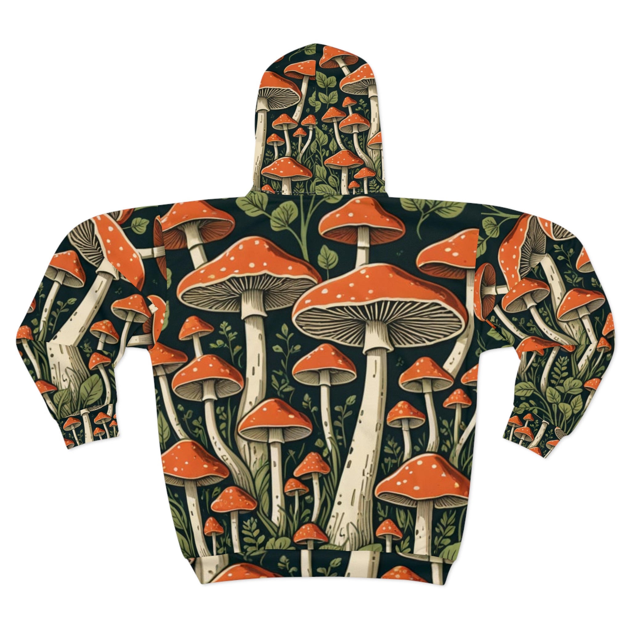 Mushroom Forest Zip Hoodie — All-Over Print Psychedelic Fungi Design