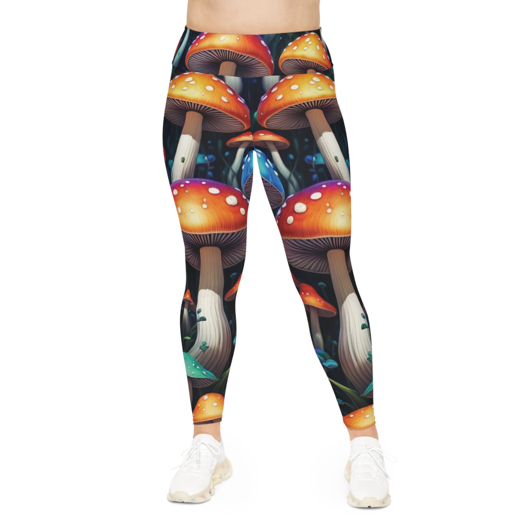 Plus Size Mushroom Leggings — Psychedelic Forest Print All-Over