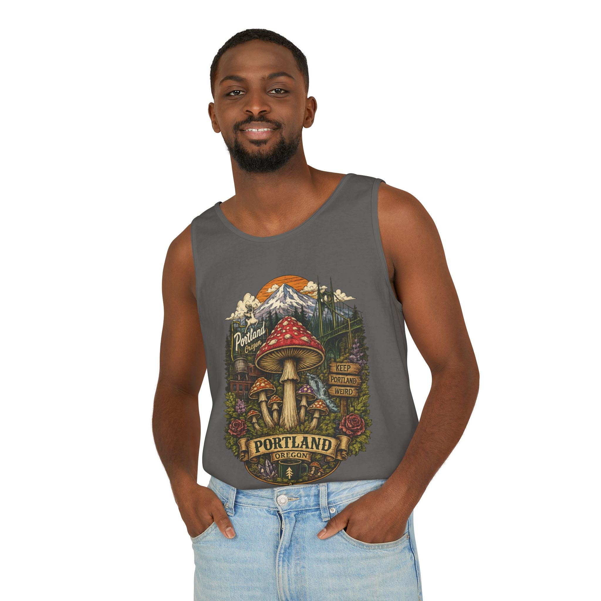 Portland Mushroom Tank Top — Vintage Forest Travel Graphic