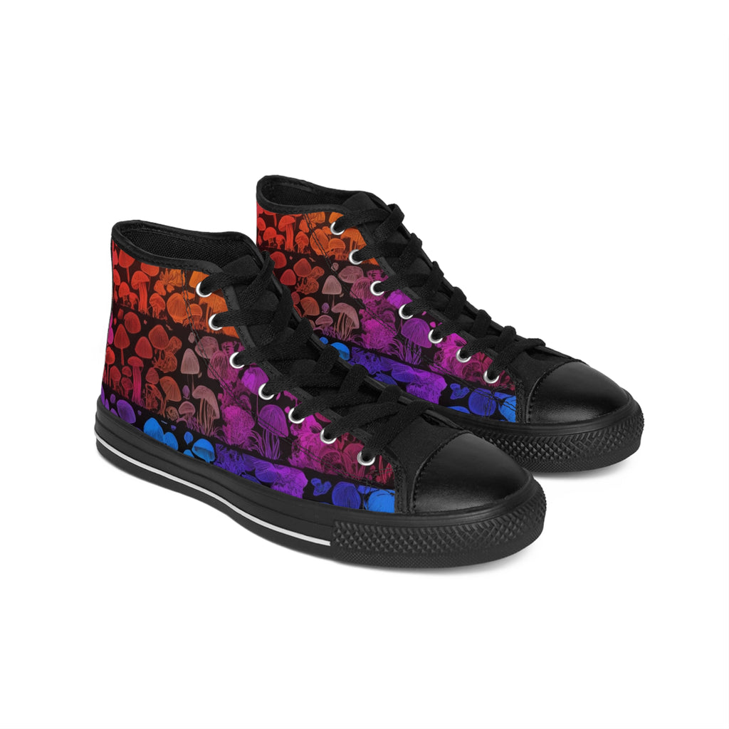 Mushroom Pattern High-Top Sneakers — Psychedelic Gradient Men’s Classic Sneakers