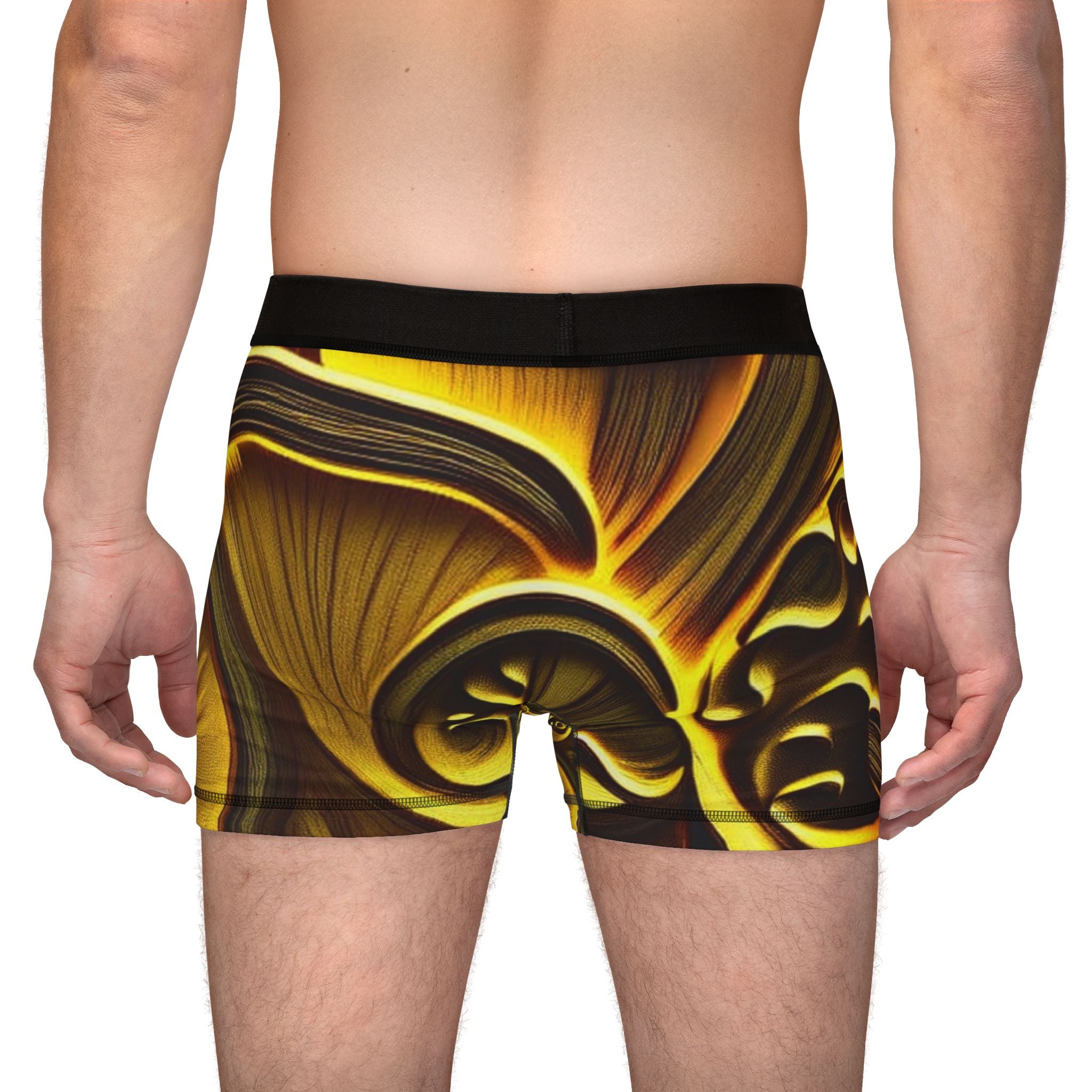 Gold Swirl Abstract Men's Boxer Briefs — Luxe Metallic Pattern AOP