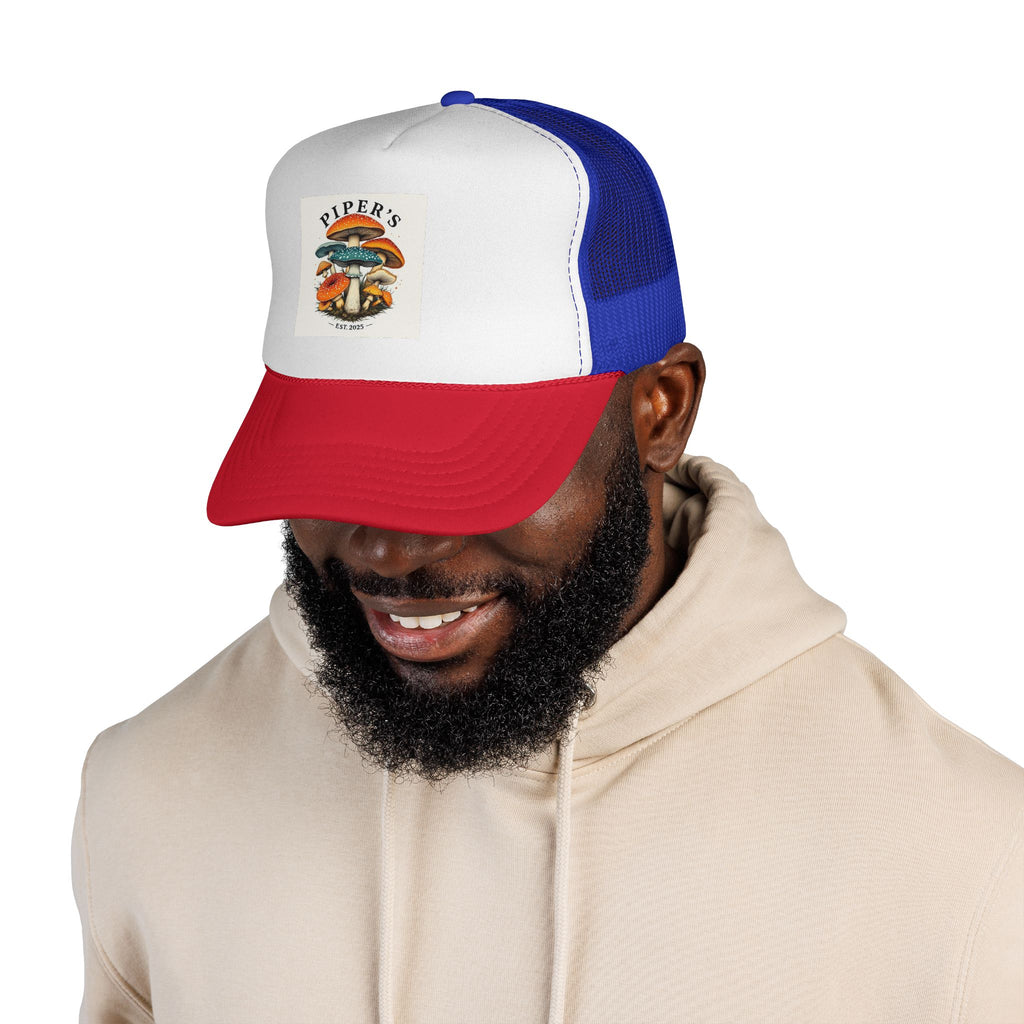 Vintage Mushroom Trucker Cap — "Piper's" Retro Forager Hat