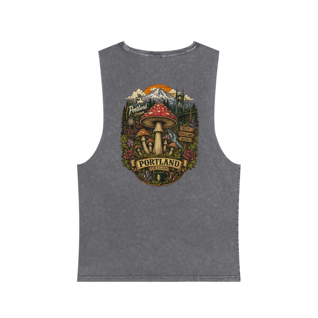 City: Stonewash Tank Top: Mushroom Festival Tank — Farmers Markets Map Stonewash Tank