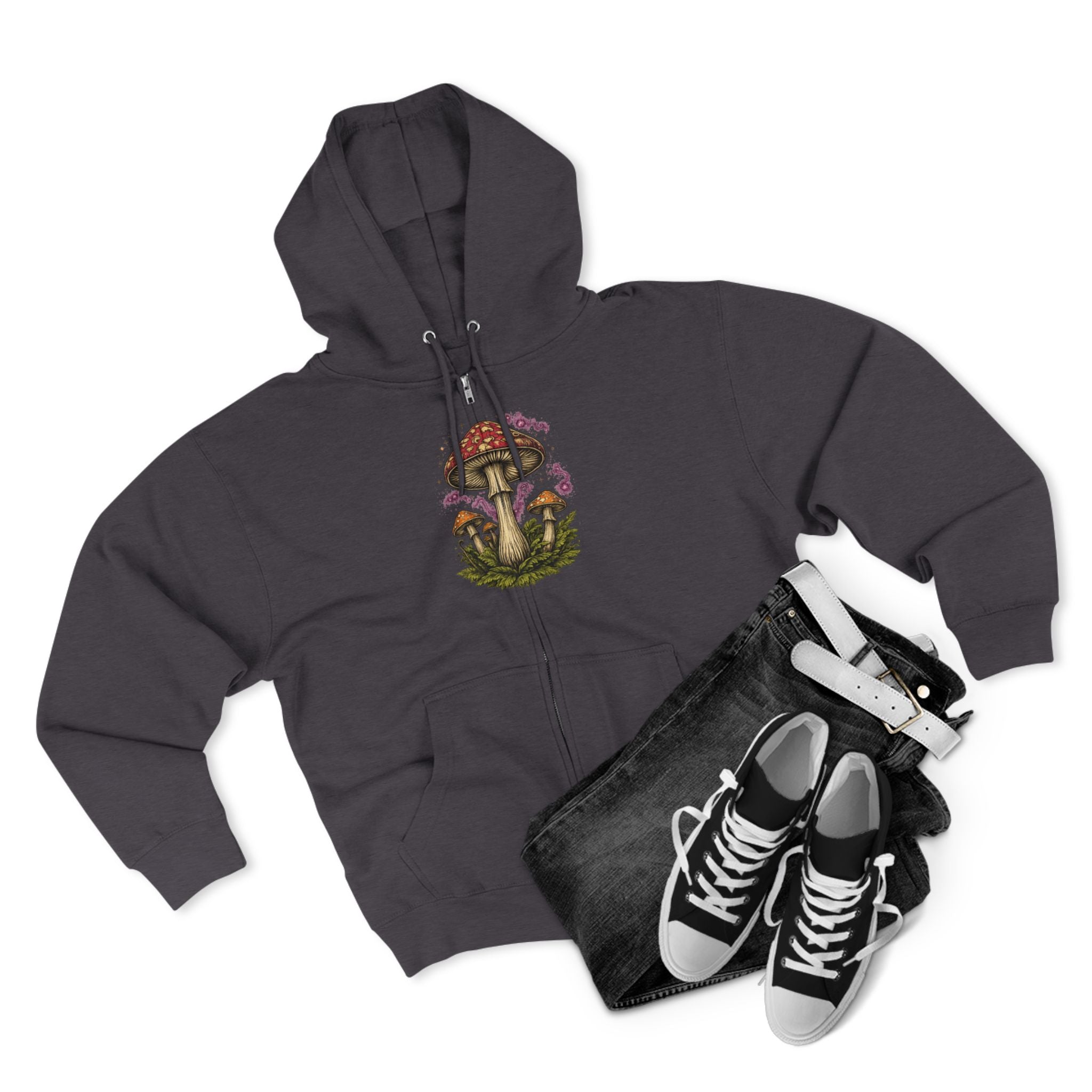 Portland Mushroom Zip Hoodie — Vintage Psychedelic Fungi Forest Jacket