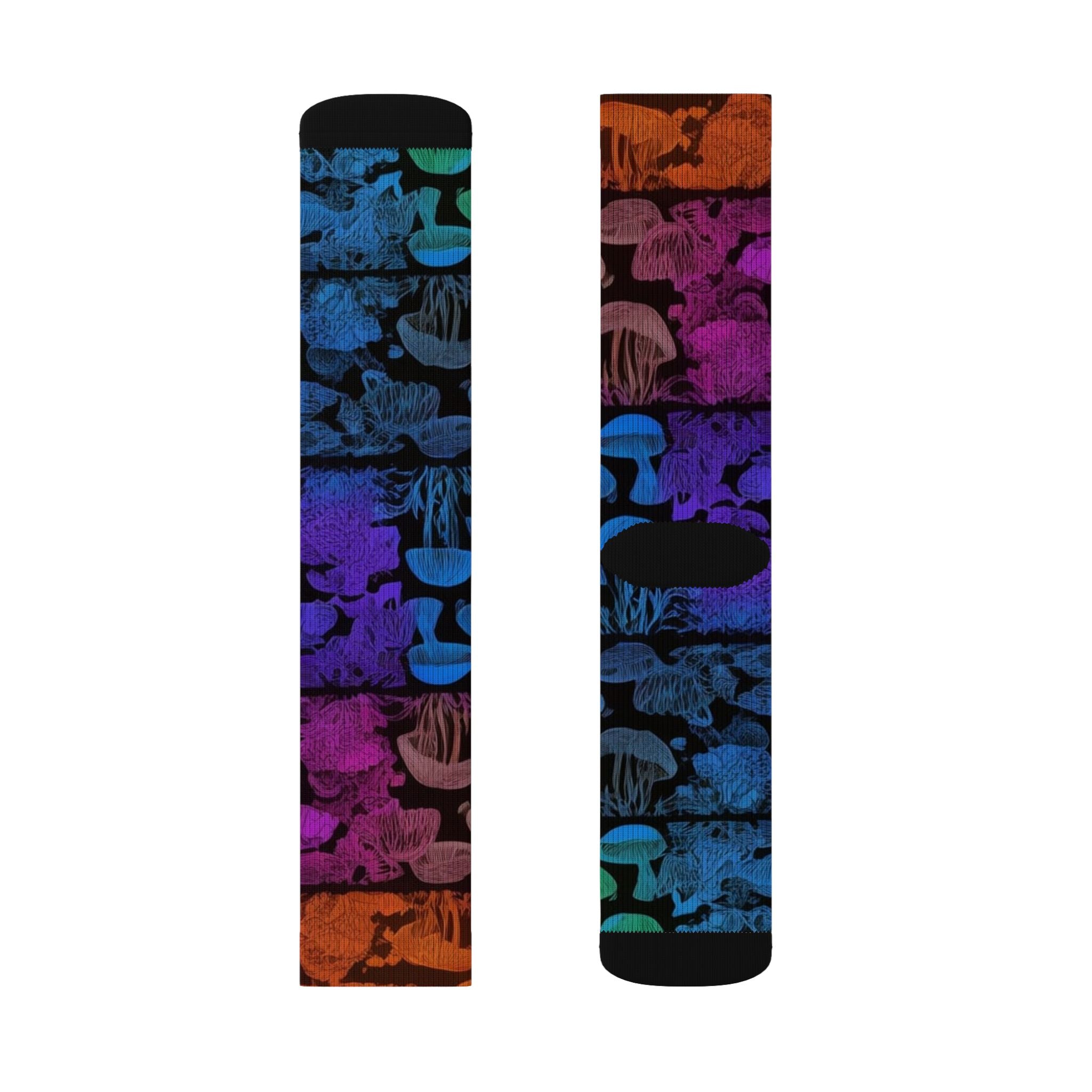 Mushroom Tie-Dye Sublimation Socks — Colorful Psychedelic Fungi Crew Socks
