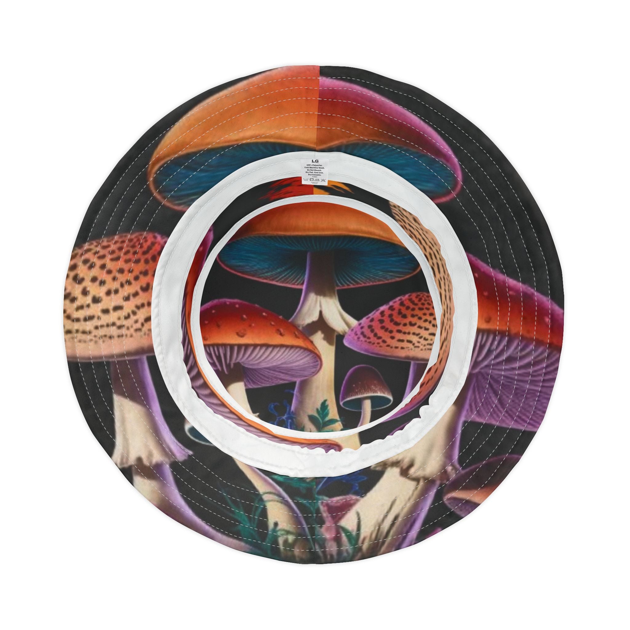 Psychedelic Mushroom Print Bucket Hat — Colorful Fungi AOP Sun Hat