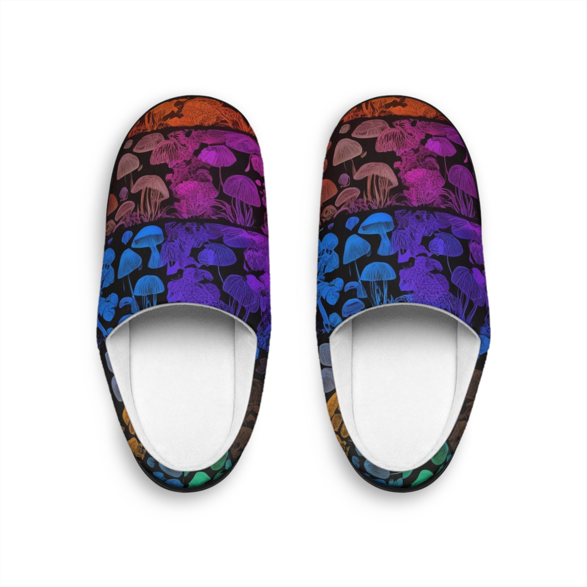 Men's Mushroom Pattern Indoor Slippers — Rainbow Psychedelic Cozy Home Shoes