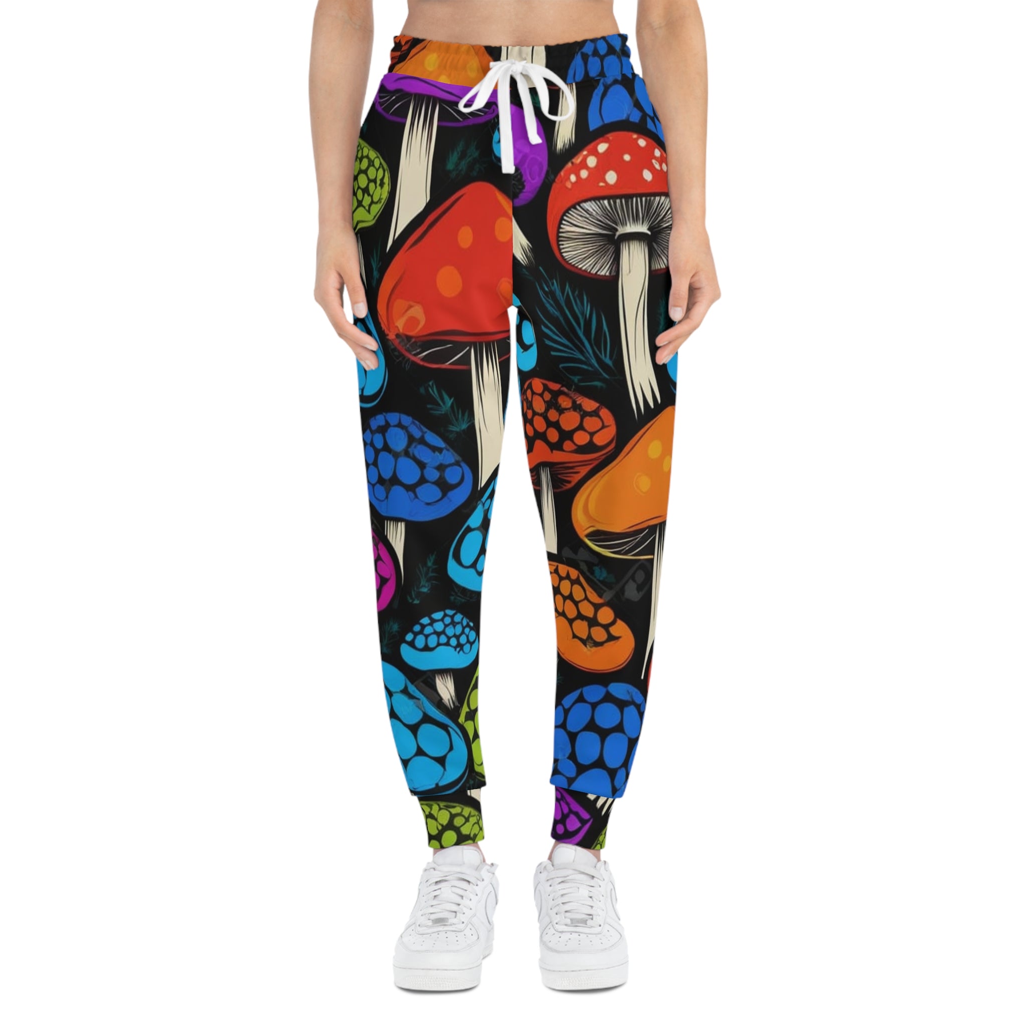 Mushroom Pattern Athletic Joggers — Colorful Psychedelic Fungi Print