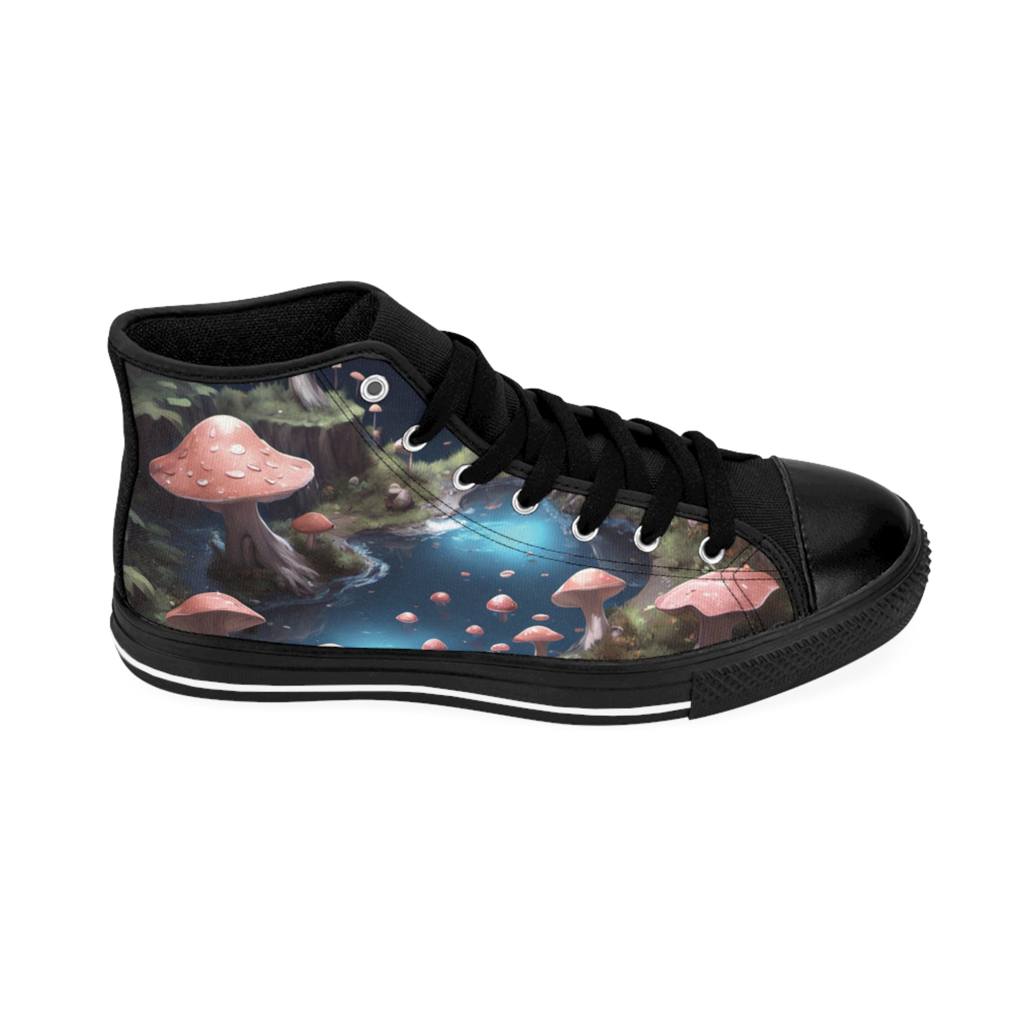 Mushroom Forest High-Top Sneakers — Women's Fantasy Nature Canvas Shoes