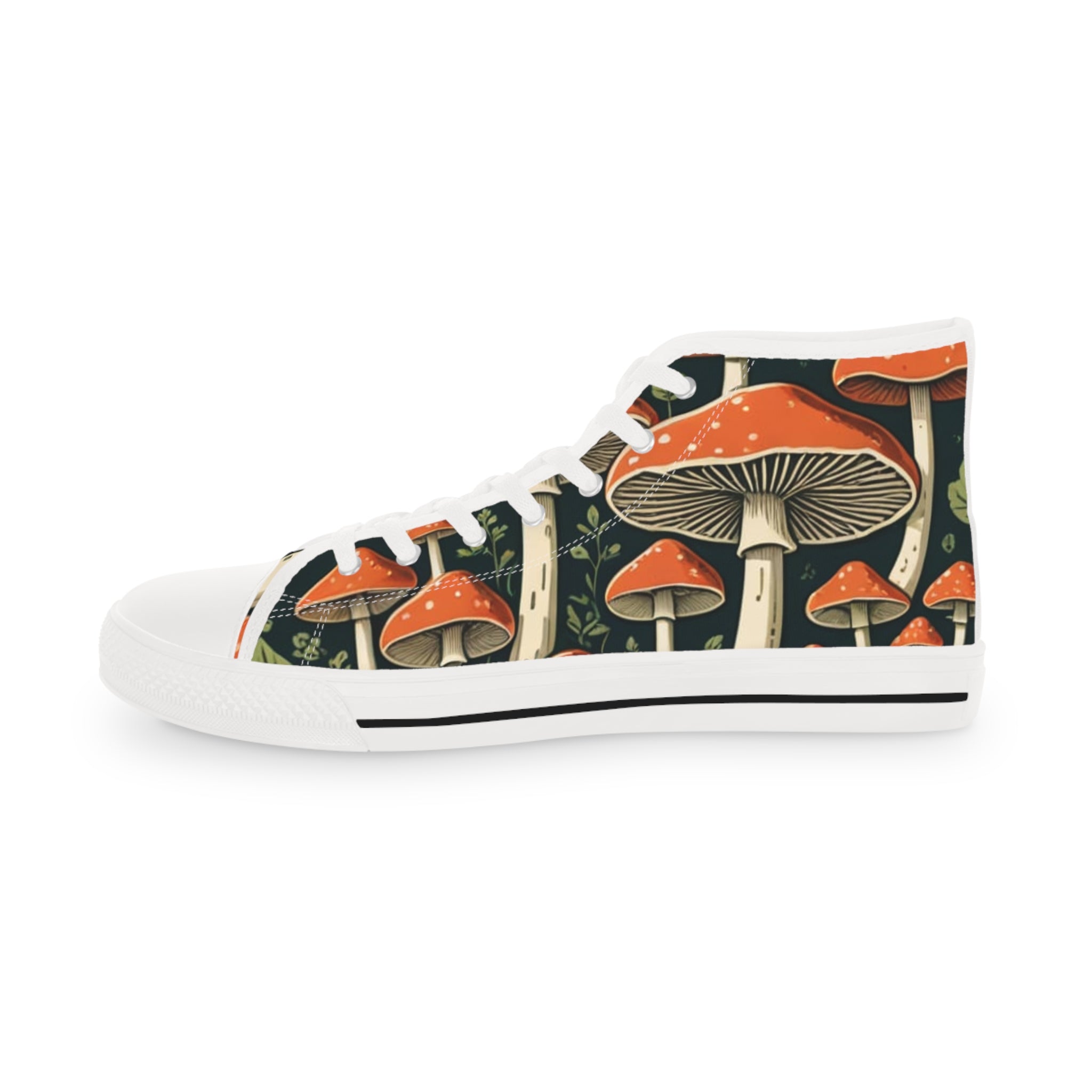 Mushroom Forest High-Top Sneakers — Retro Psychedelic Men's Shoes