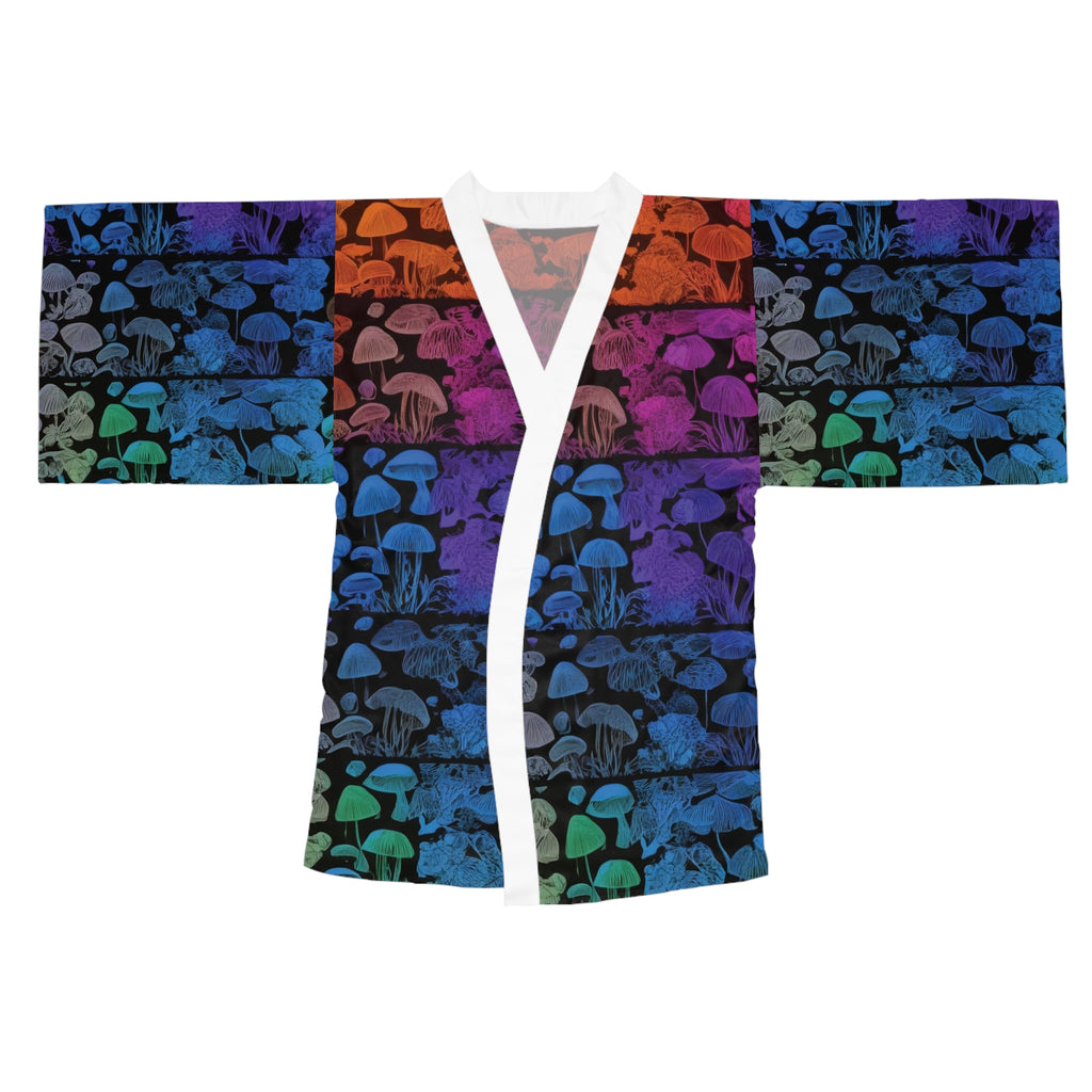 Kimono Robe: Mushroom Gradient Kimono Robe — Colorful Psychedelic Mushroom Print