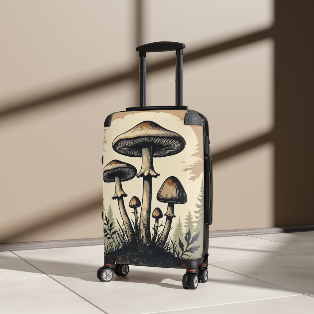 Mushroom Forest Suitcase Cover – Vintage Psychedelic Fungi Travel Luggage Skin
