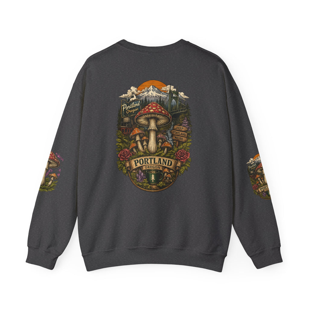 Mushroom Crewneck Sweatshirt — Portland Vintage Psychedelic Fungi Graphic
