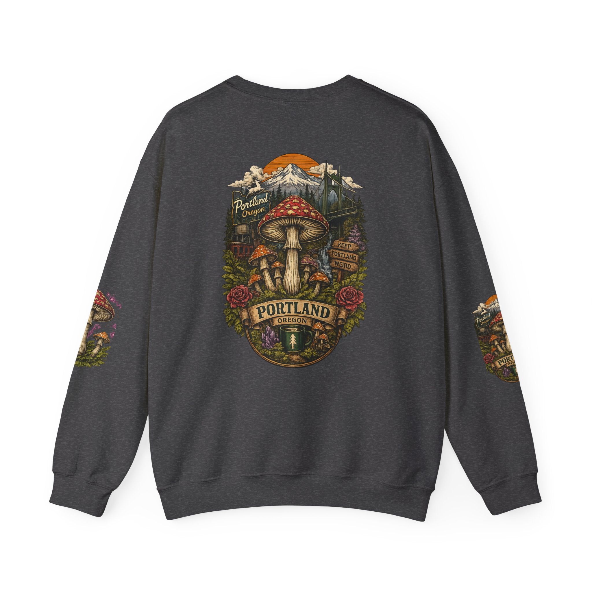 Mushroom Crewneck Sweatshirt — Portland Vintage Psychedelic Fungi Graphic
