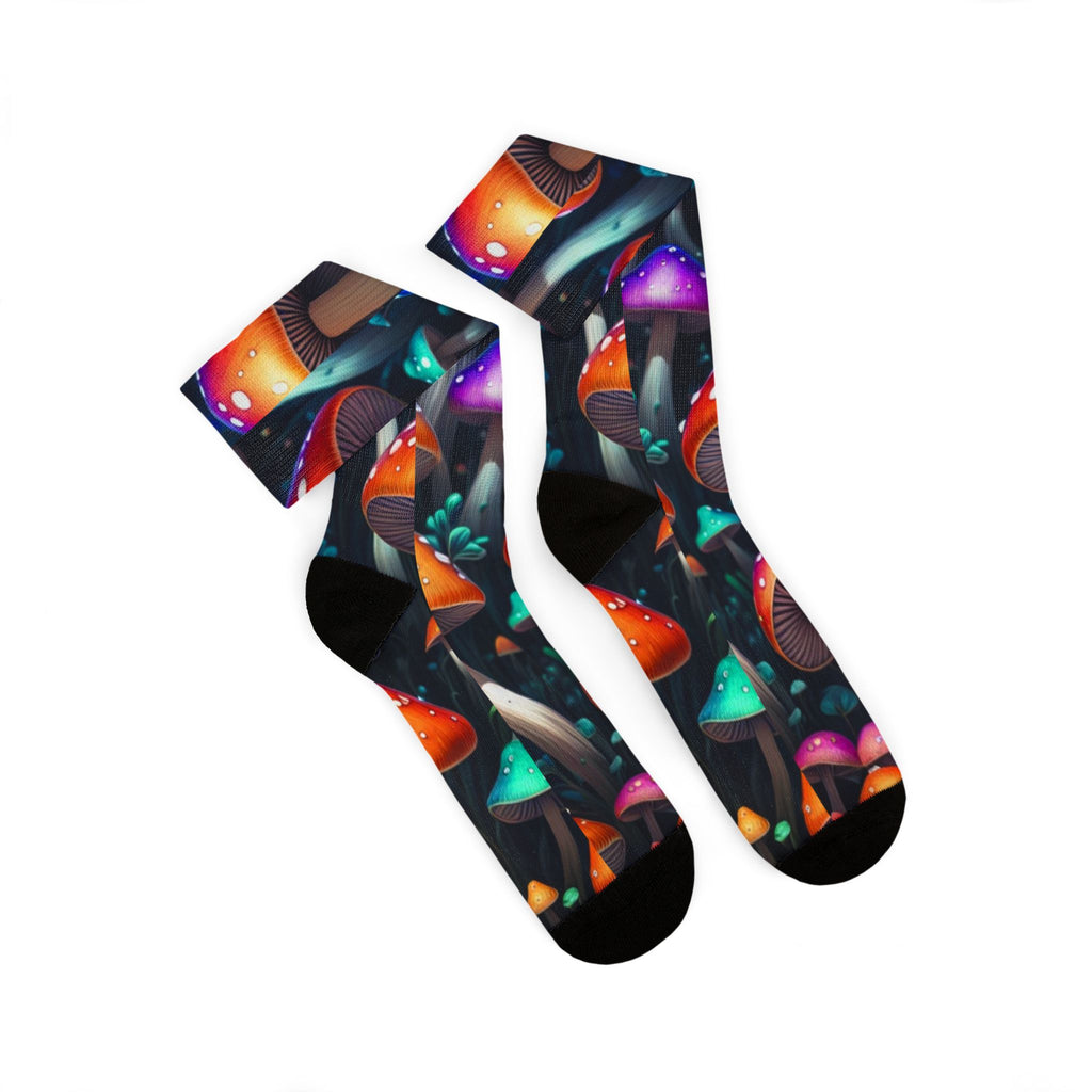 Socks: Psychedelic Mushroom Sublimation Socks — Colorful Fantasy Crew Socks