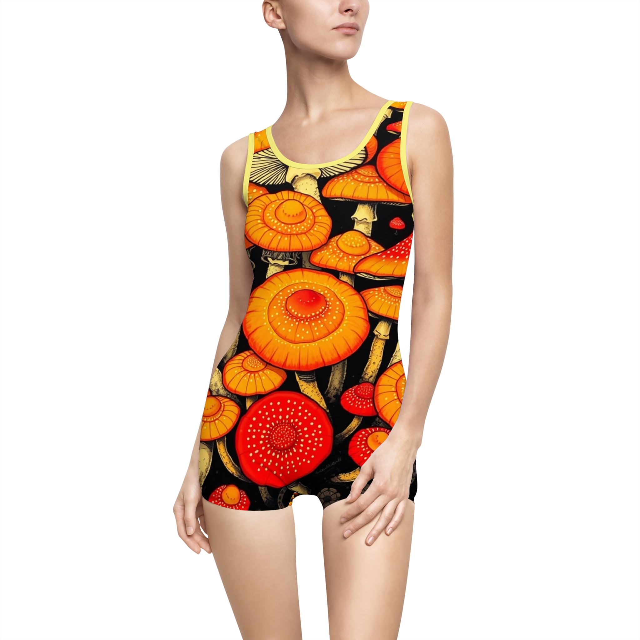 Women's Vintage Mushroom Print Swimsuit, Retro Pool Party, Summer Beachwear