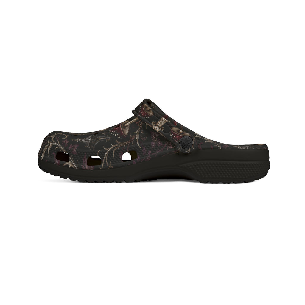 Clogs: Mushroom Garden EVA Foam Clogs — Lightweight Comfort Shoes with Dark Fungi Print