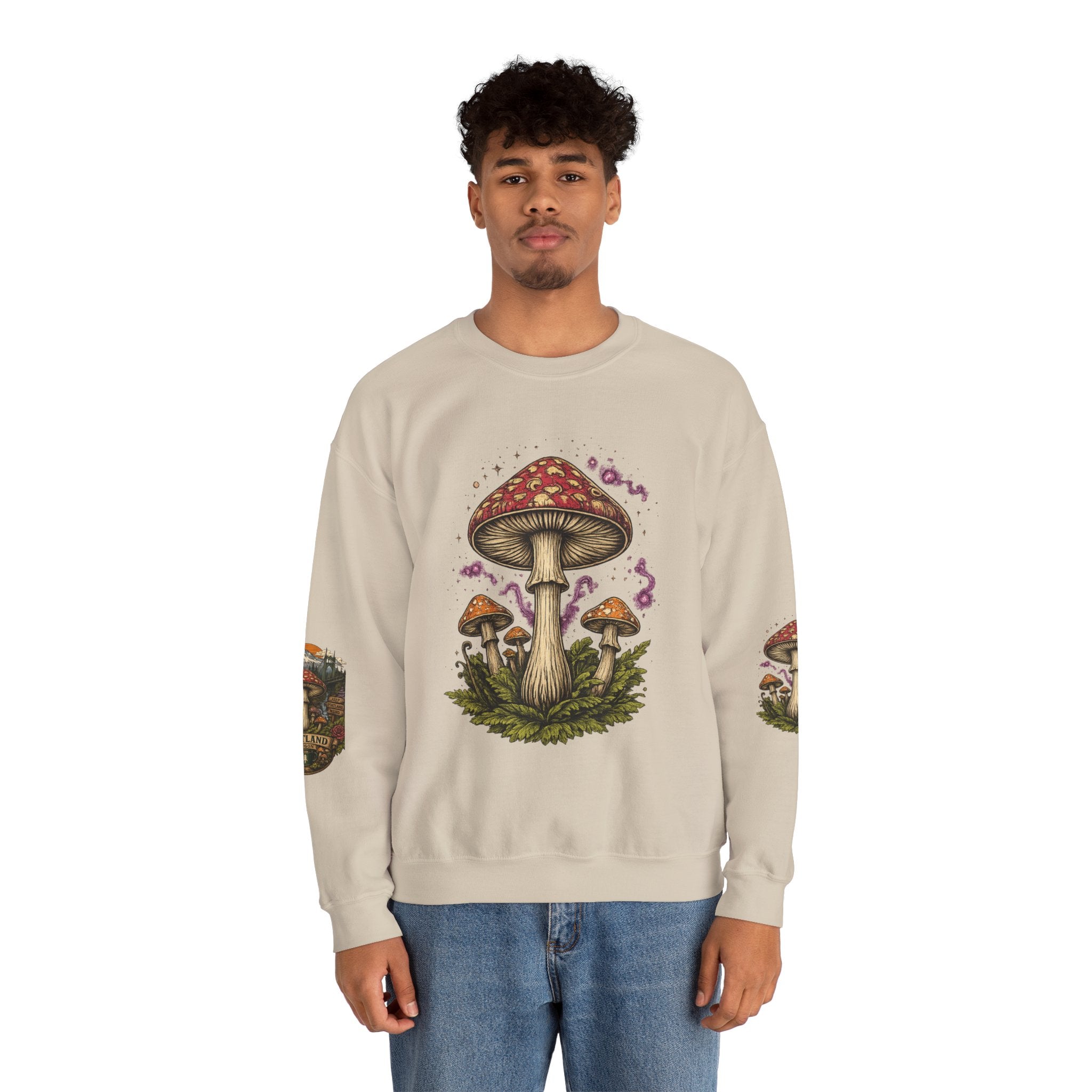 Mushroom Crewneck Sweatshirt — Portland Vintage Psychedelic Fungi Graphic