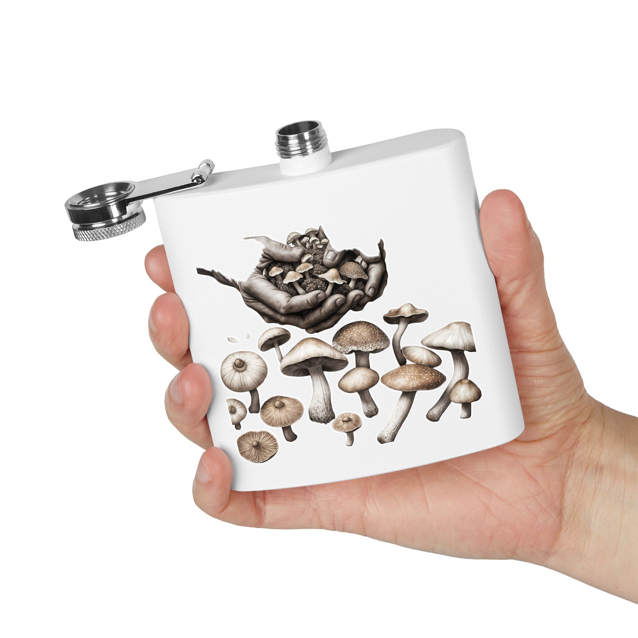 🍄 Hands of the Harvest Flask – Hold the Magic of Nature 🤲 Stainless Steel Flask, 6oz