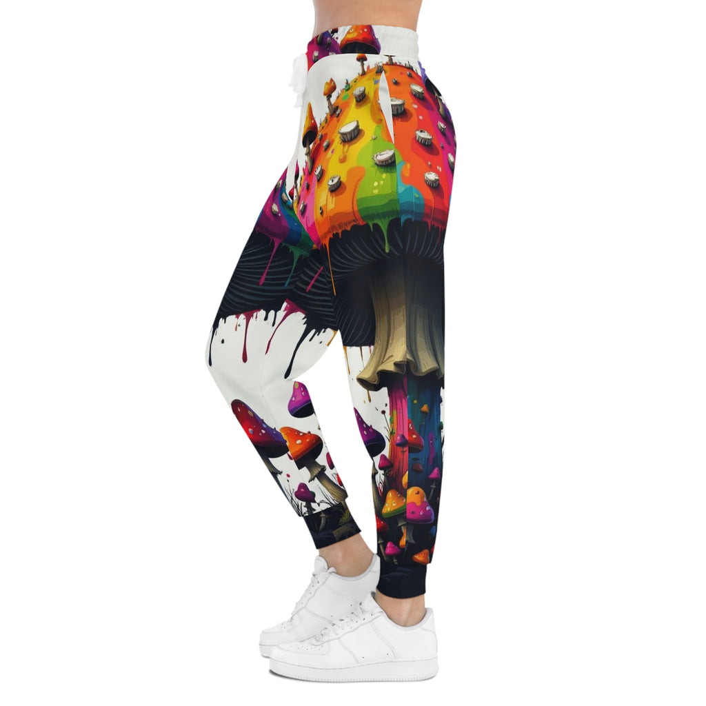 Psychedelic Rainbow Mushroom Athletic Joggers — All-Over Print Streetwear