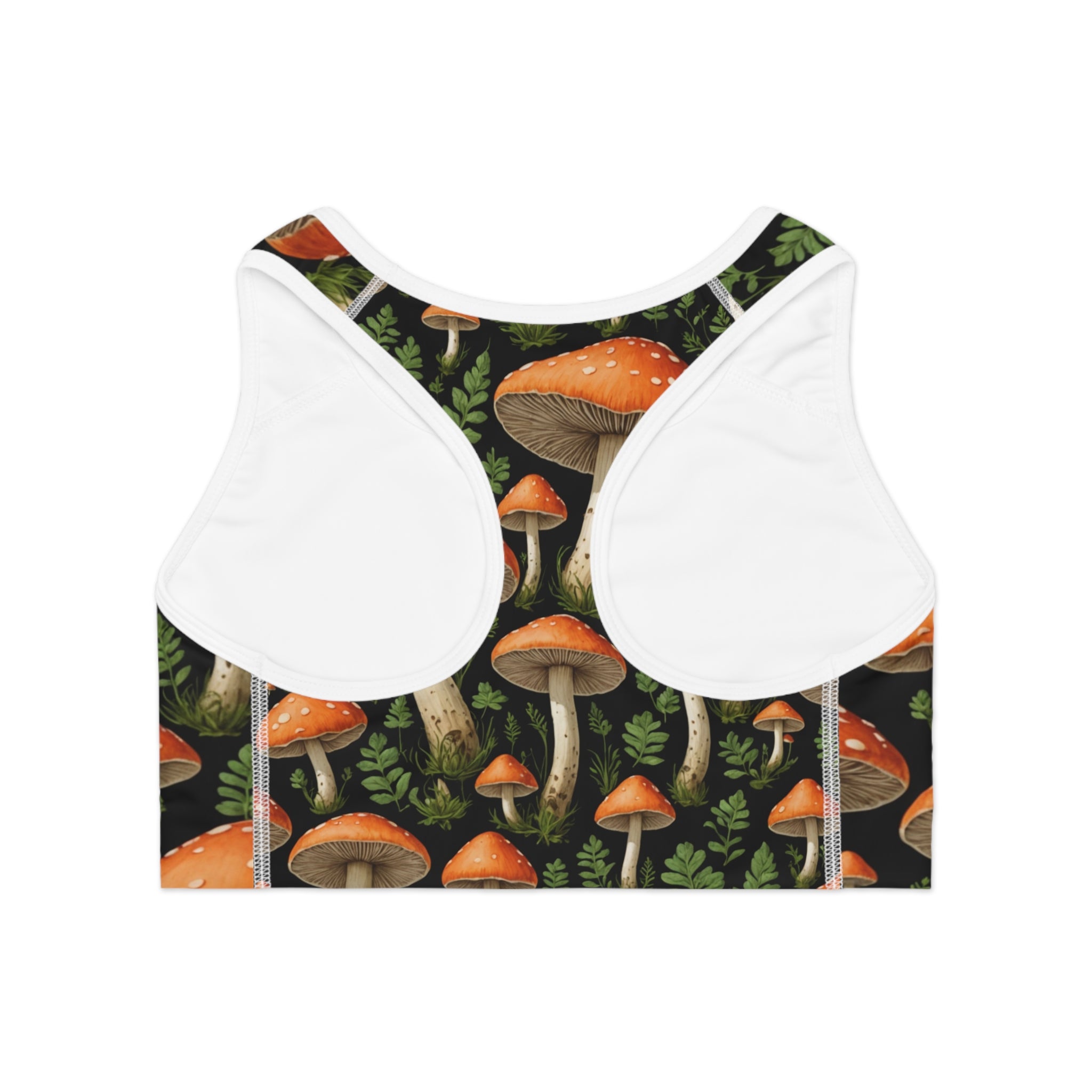 Mushroom Forest Sports Bra — Botanical Orange Toadstool Activewear