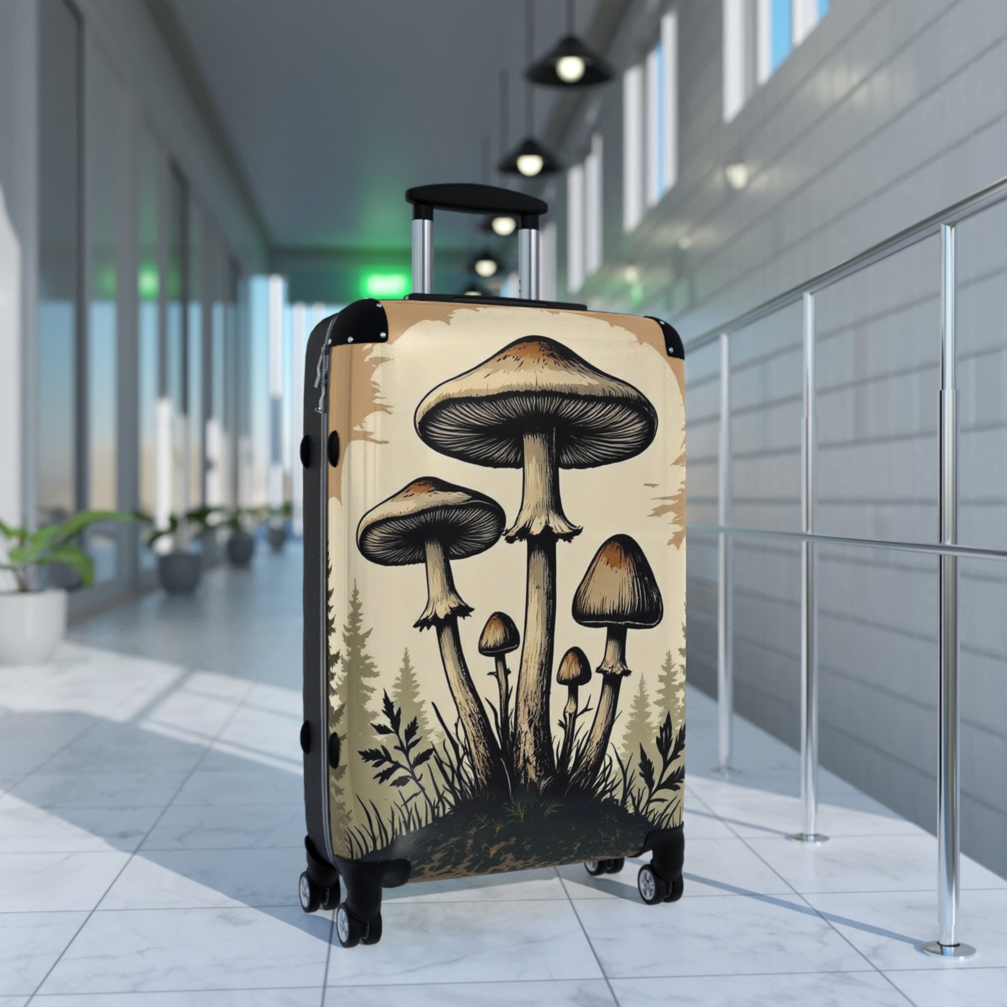 Mushroom Forest Suitcase Cover – Vintage Psychedelic Fungi Travel Luggage Skin