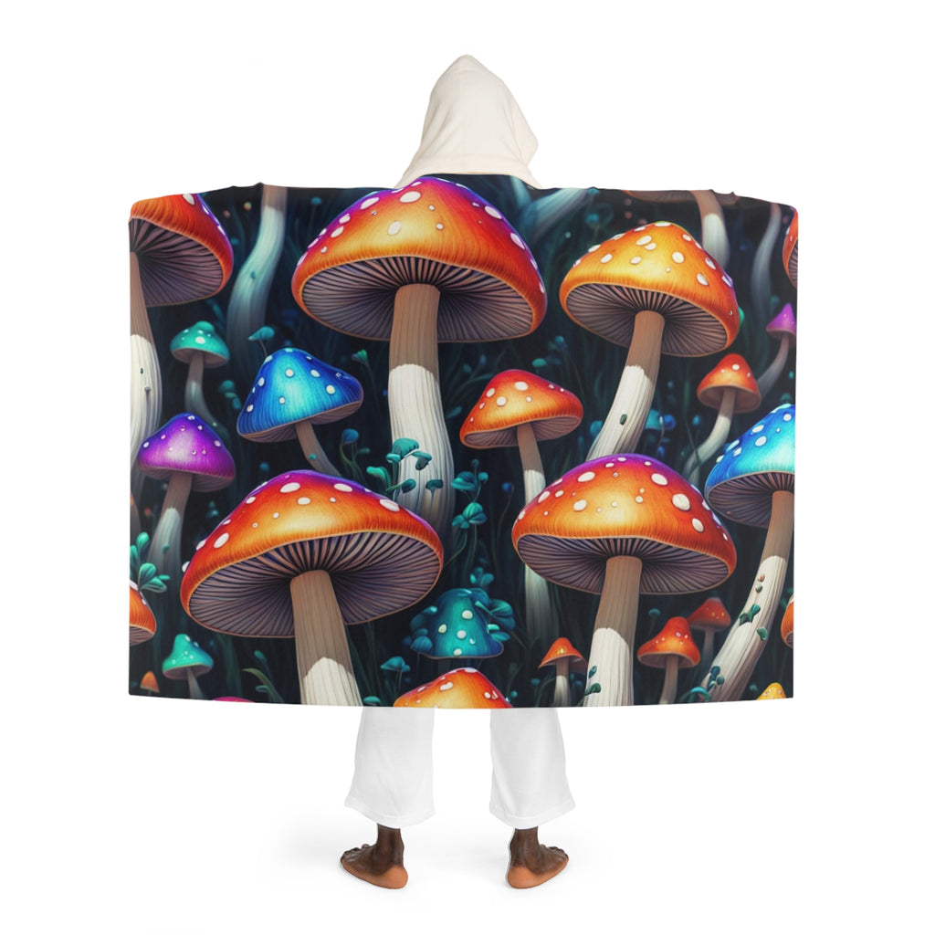 Hooded Sherpa Blanket — Vibrant Psychedelic Mushroom Fleece Hooded Throw