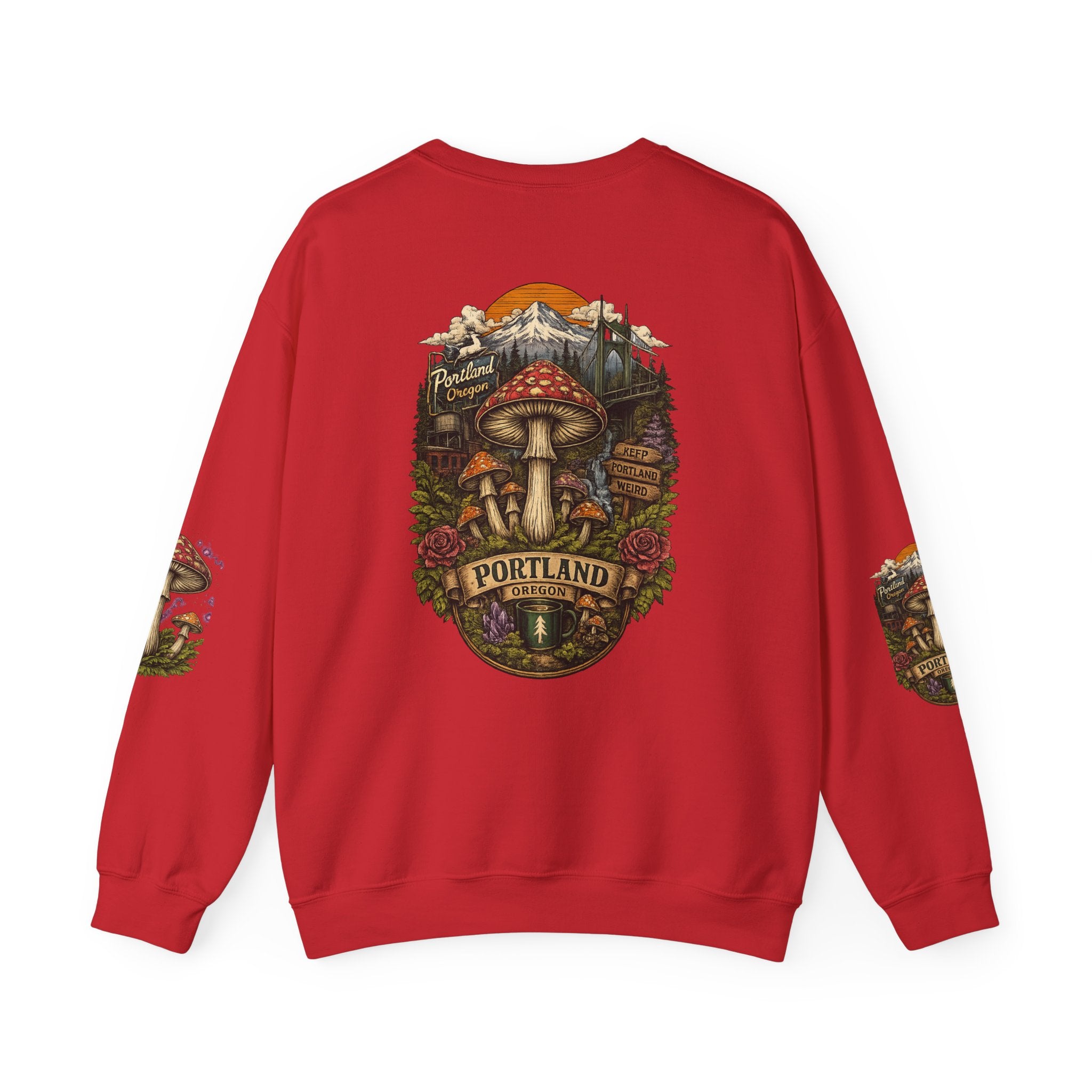 Mushroom Crewneck Sweatshirt — Portland Vintage Psychedelic Fungi Graphic