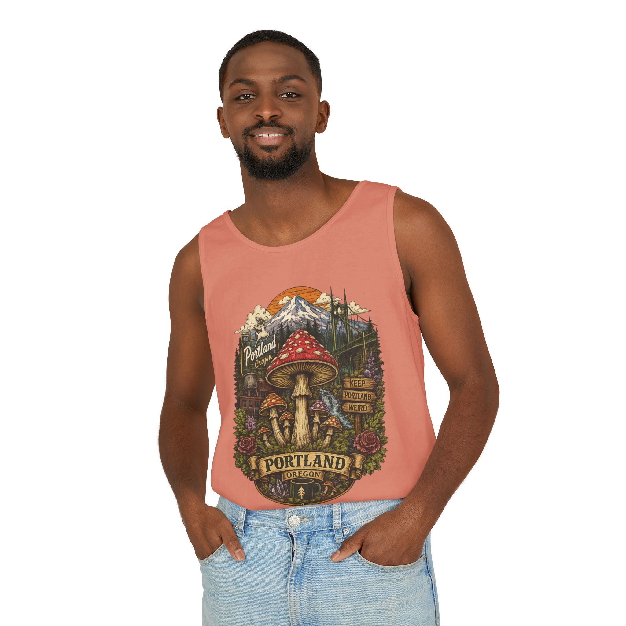 Portland Mushroom Tank Top — Vintage Forest Travel Graphic