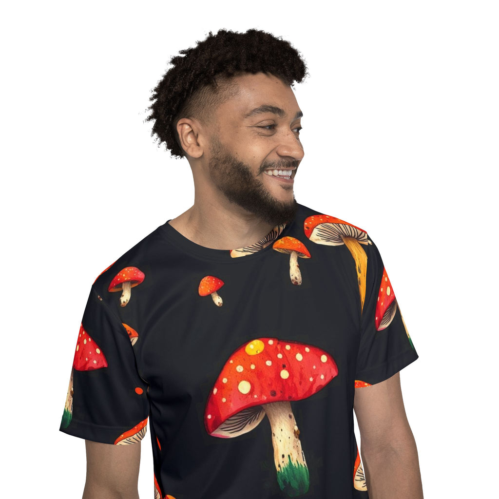Men's Mushroom Print Sports Jersey — Red Toadstool All-Over Graphic Tee