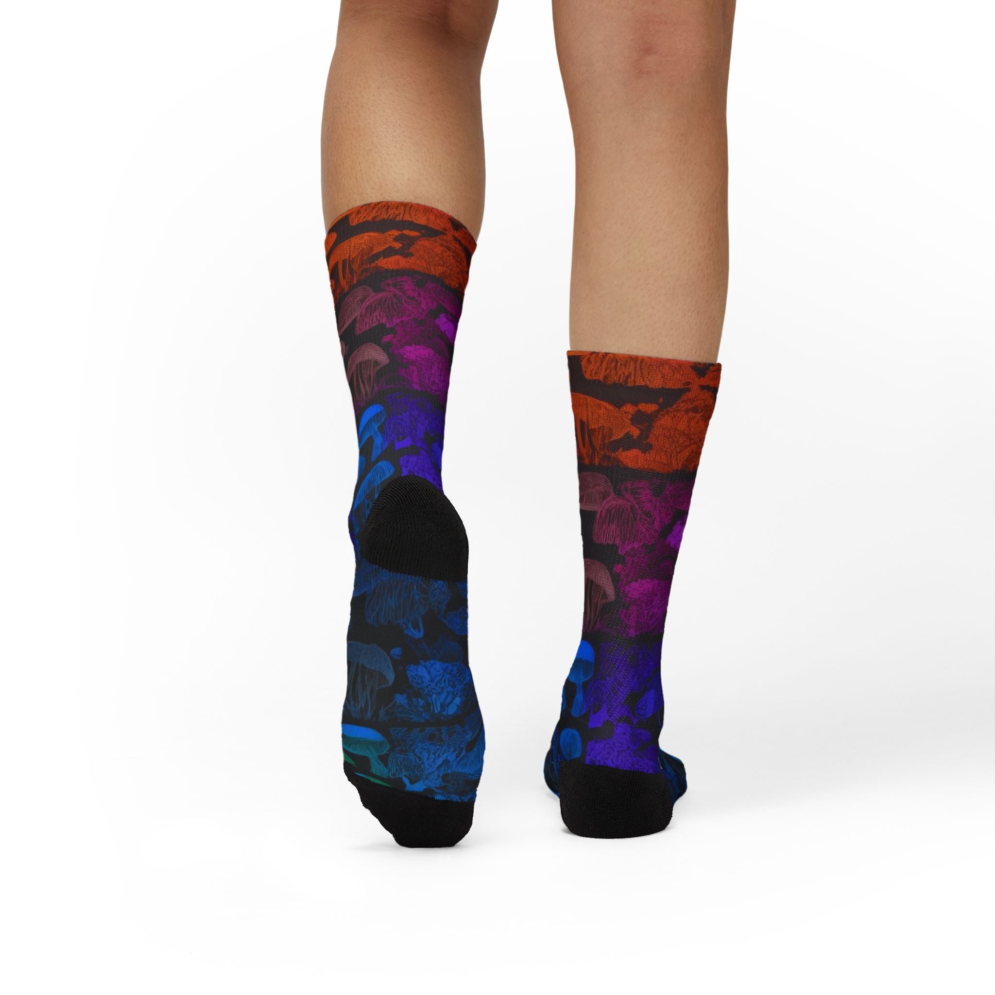 Mushroom Tie-Dye Sublimation Socks — Colorful Psychedelic Fungi Crew Socks