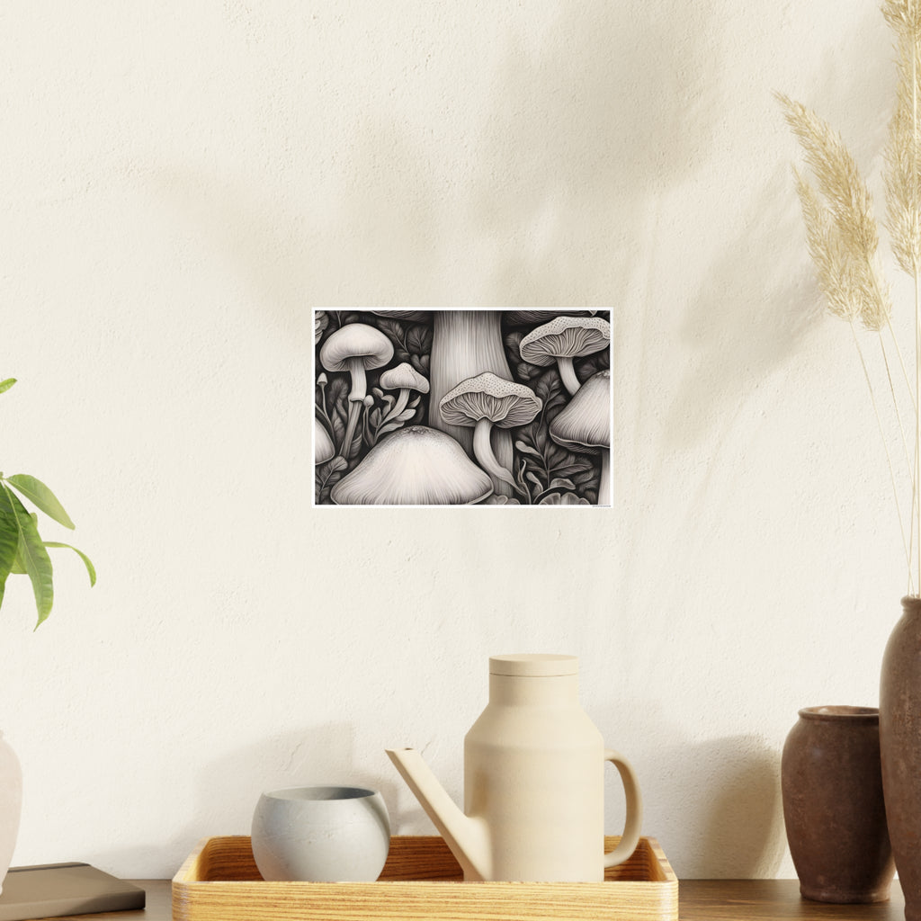 Poster: Mushroom Illustration Poster — Botanical Fungi Art Print