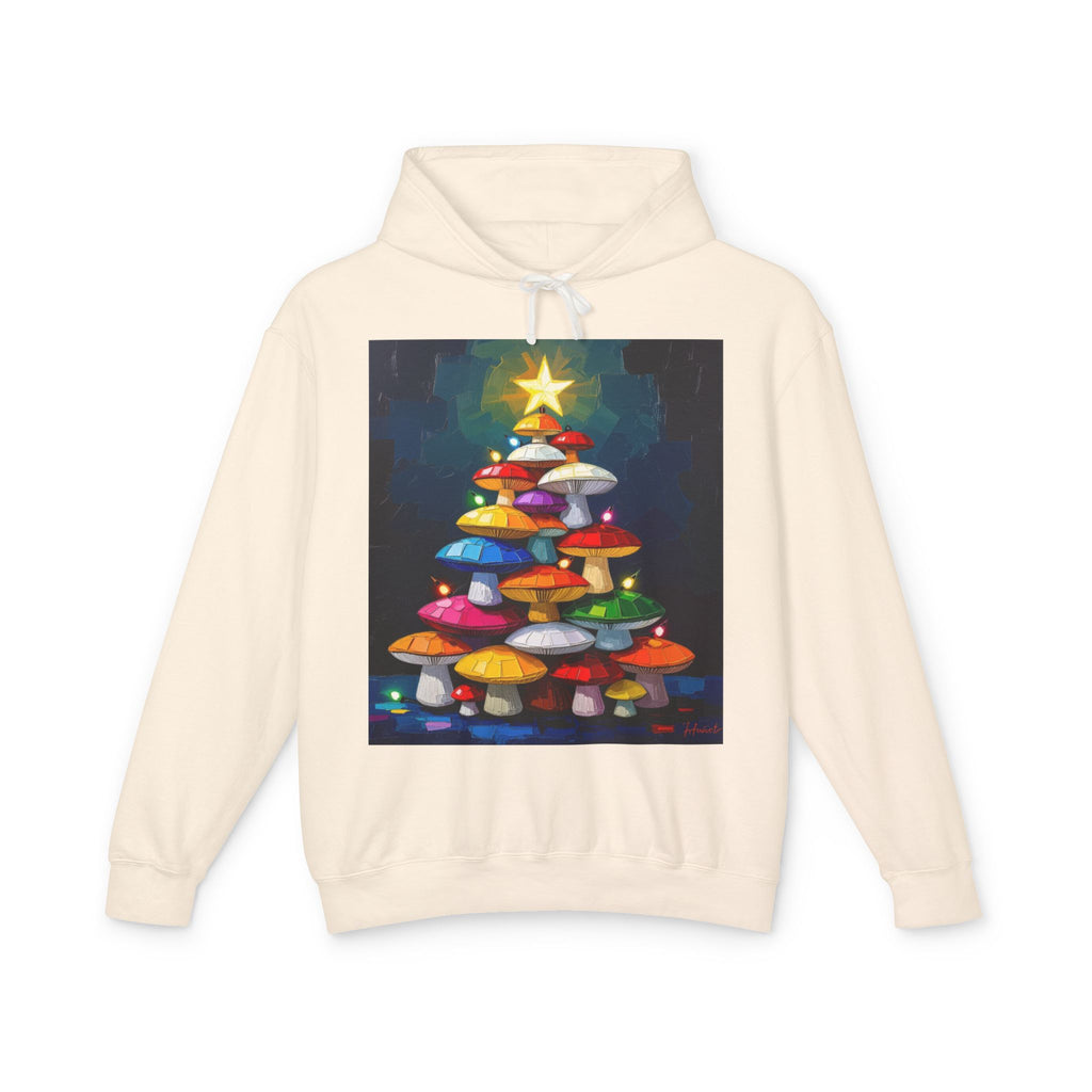 Mushroom Christmas Tree Hoodie — "Happy Shroom Forager" Holiday Pullover