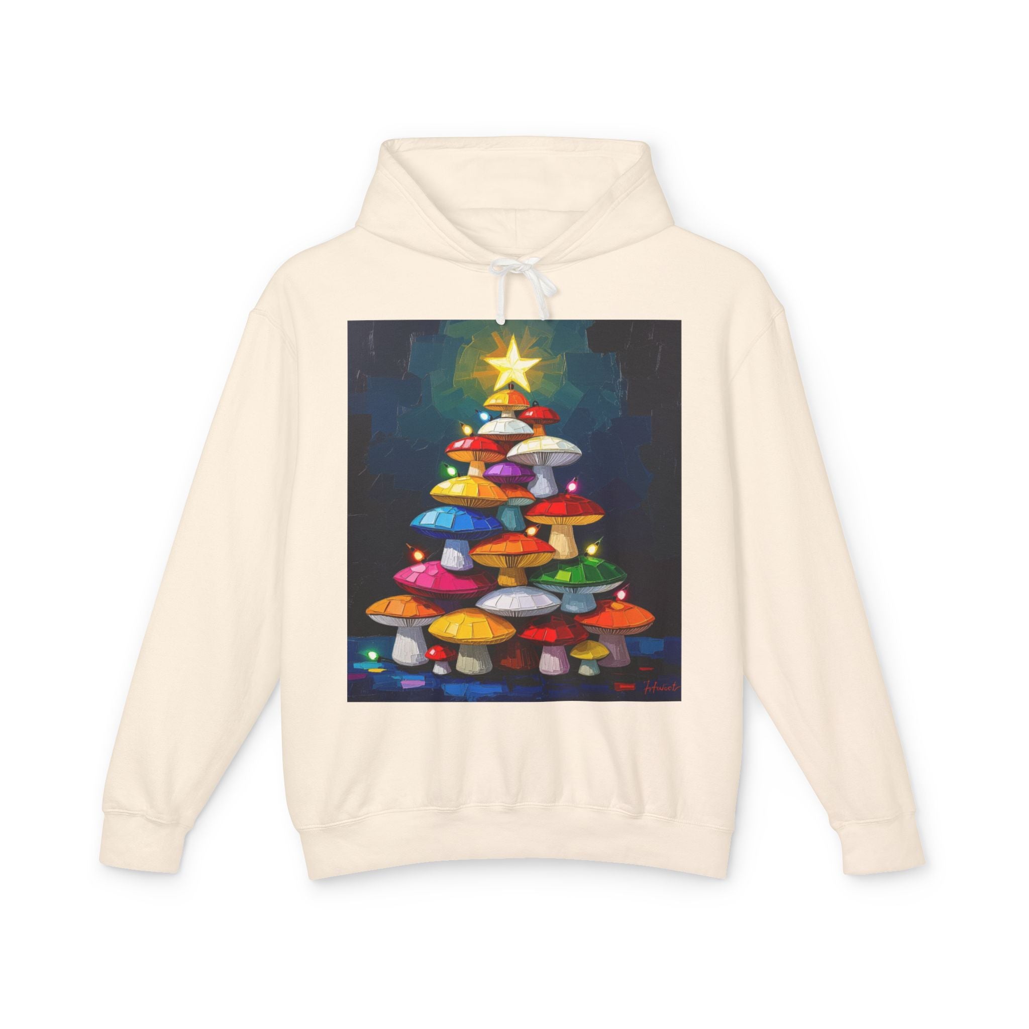 Mushroom Christmas Tree Hoodie — "Happy Shroom Forager" Holiday Pullover