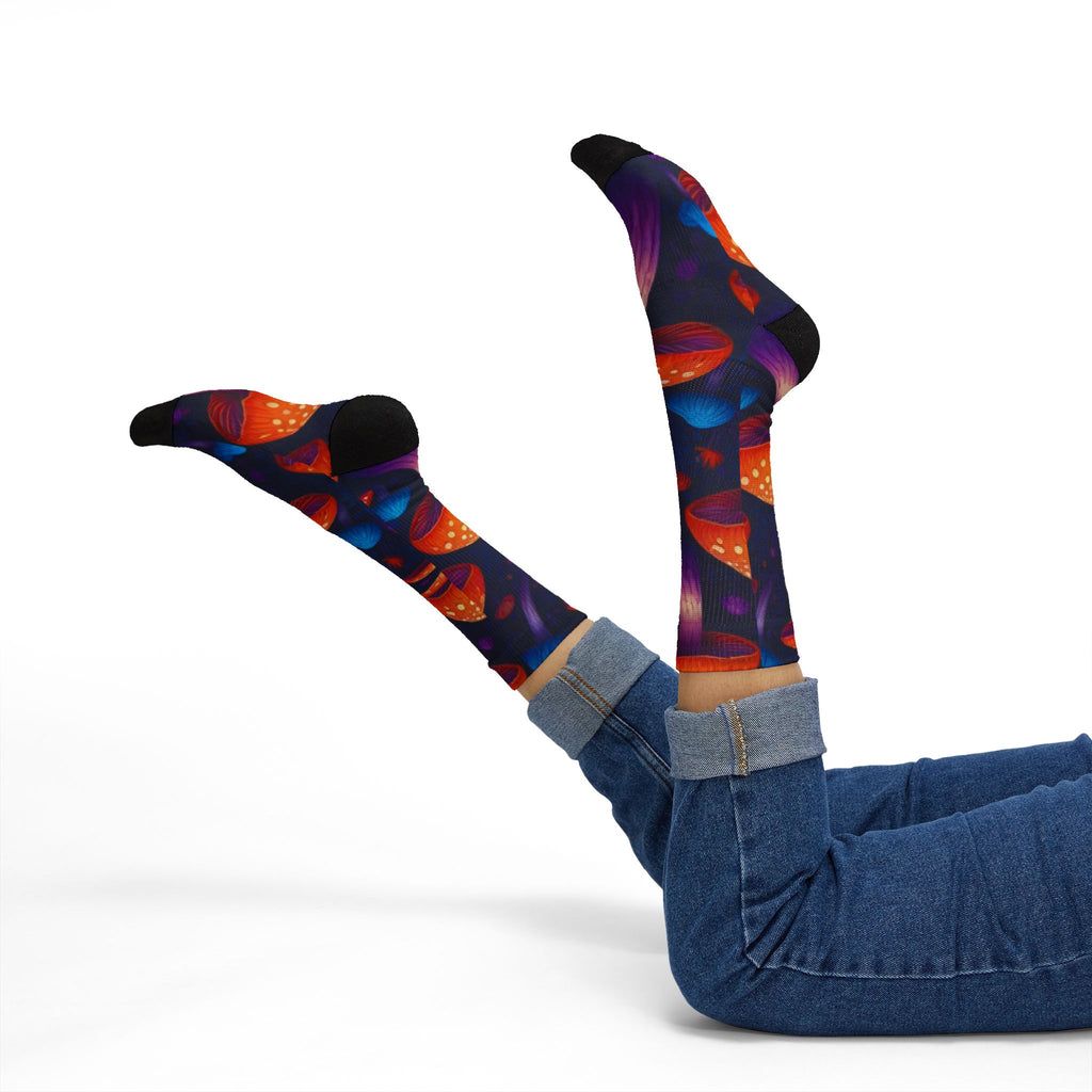 Socks: Psychedelic Mushroom Art Socks — Vibrant Sublimation Crew Socks