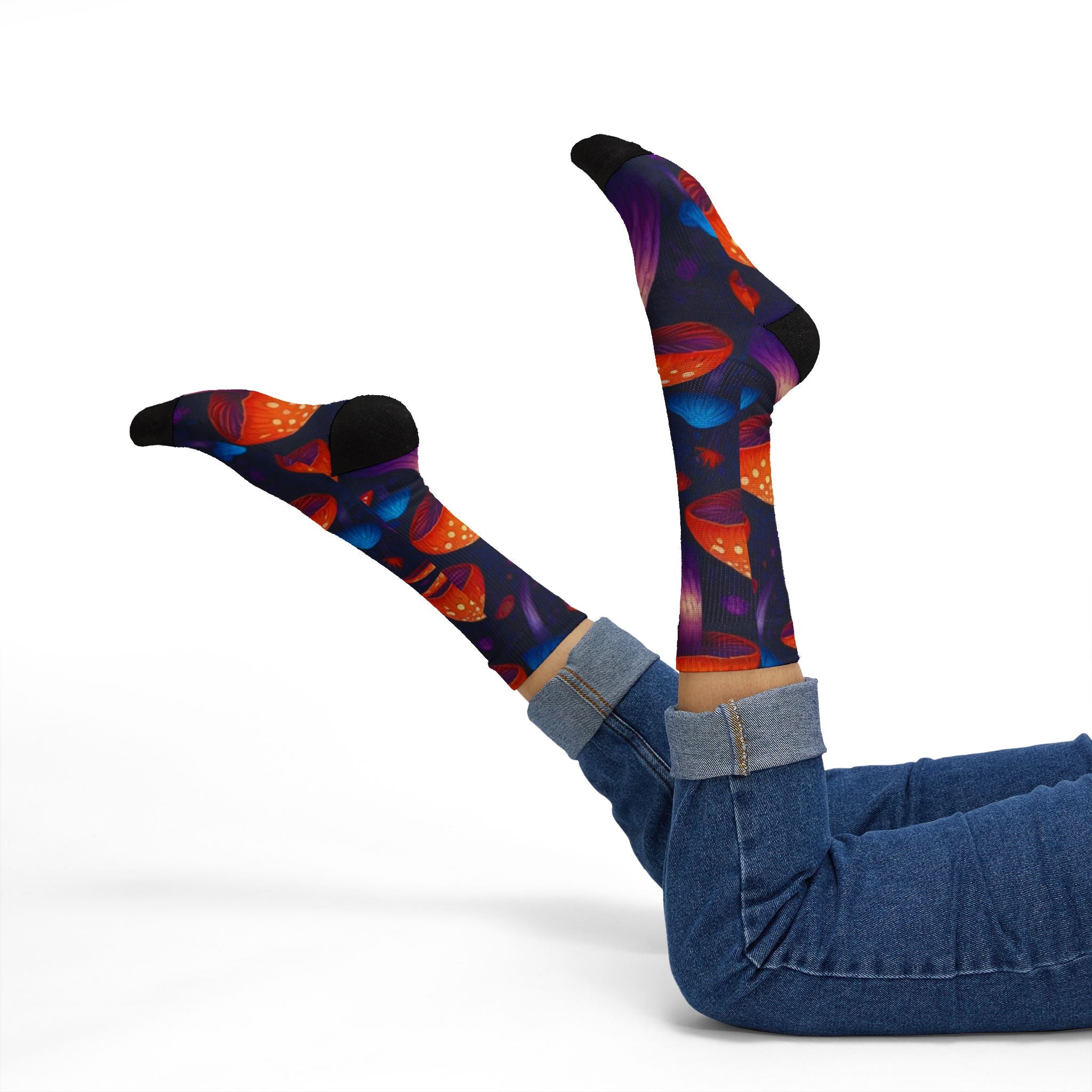 Socks: Psychedelic Mushroom Art Socks — Vibrant Sublimation Crew Socks