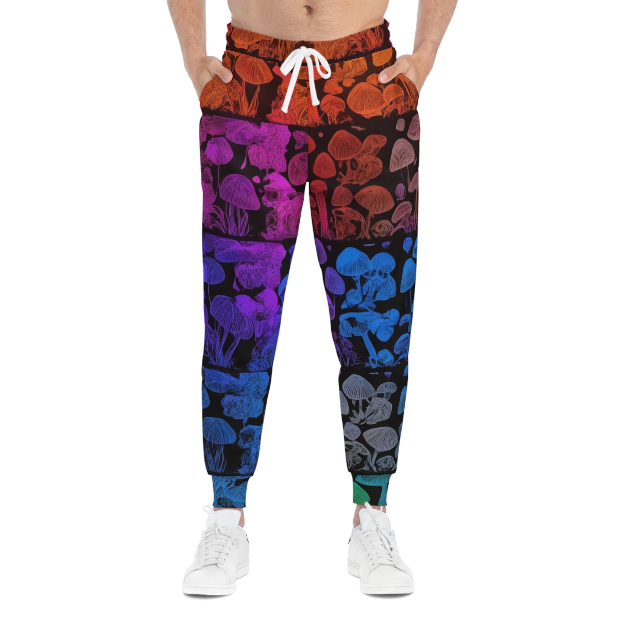 Mushroom Gradient Athletic Joggers — Rainbow Fungi All-Over Print