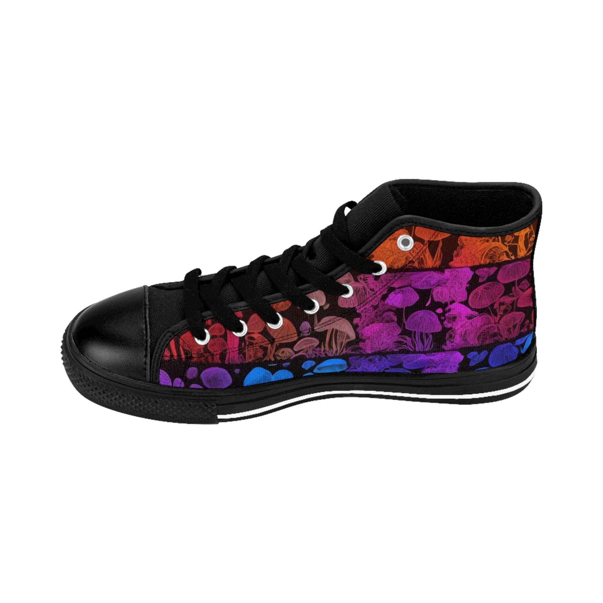 Mushroom Pattern High-Top Sneakers — Psychedelic Gradient Men’s Classic Sneakers