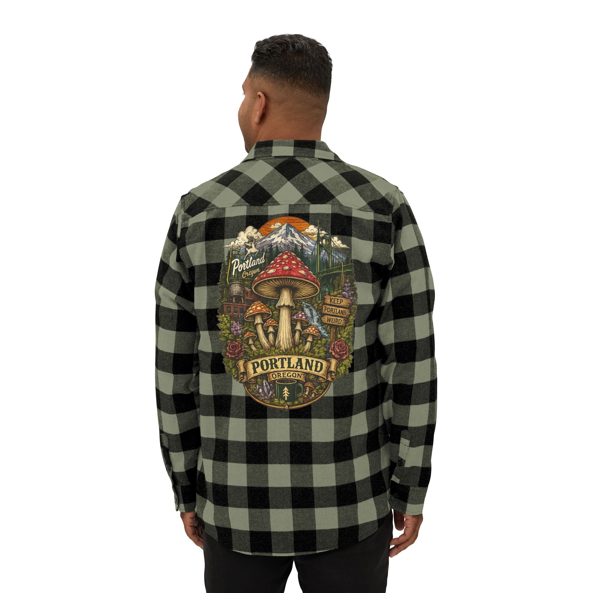 Portland Mushroom Flannel Shirt — Vintage Forest Plaid Button-Up