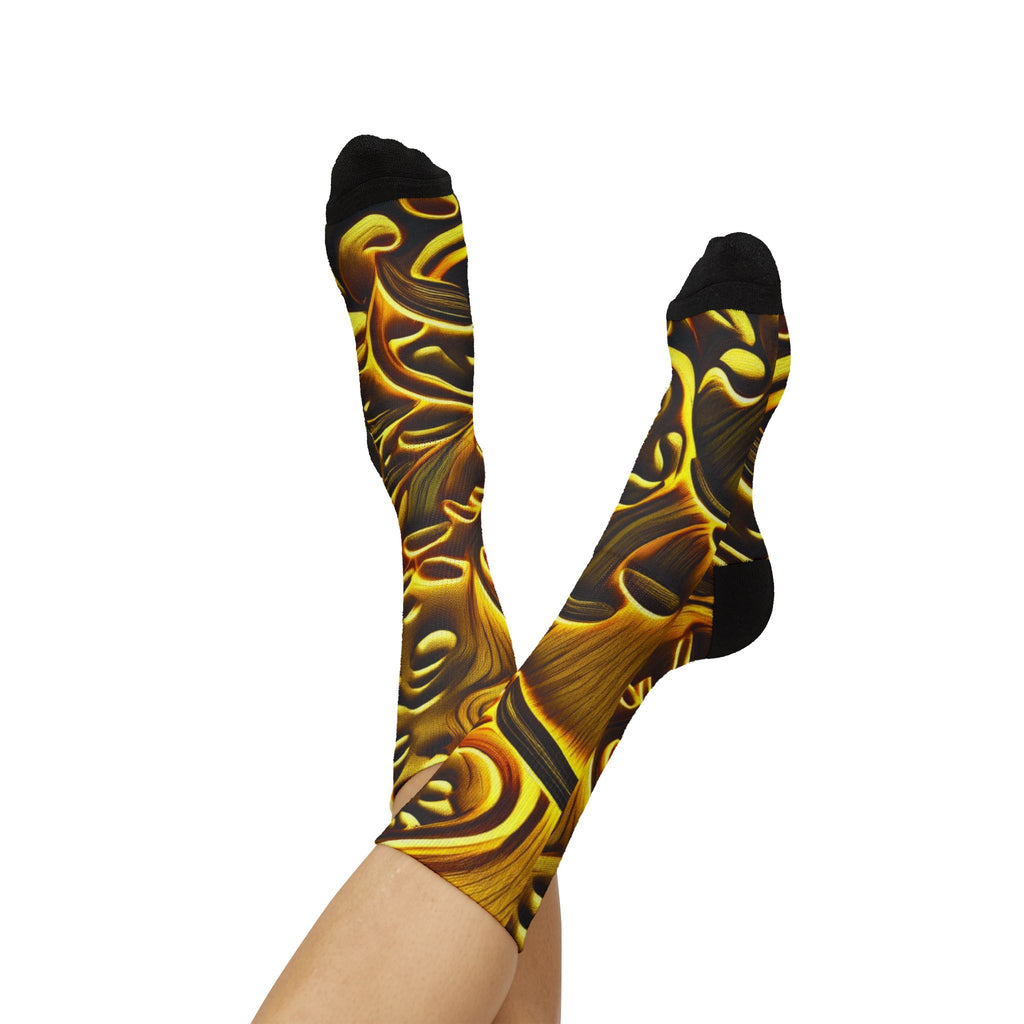 Socks: Gold Baroque Sublimation Socks — Ornate Vintage Pattern Crew Socks