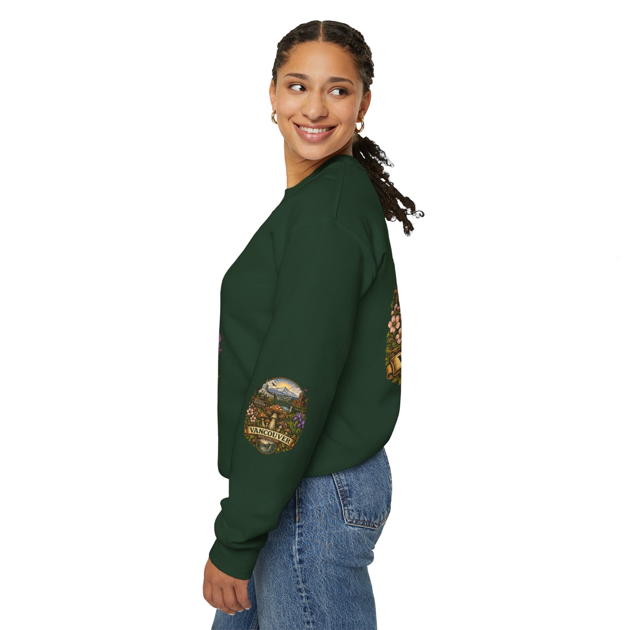 Mushroom Vancouver Crewneck Sweatshirt — Scenic Pacific Northwest Fungi Design