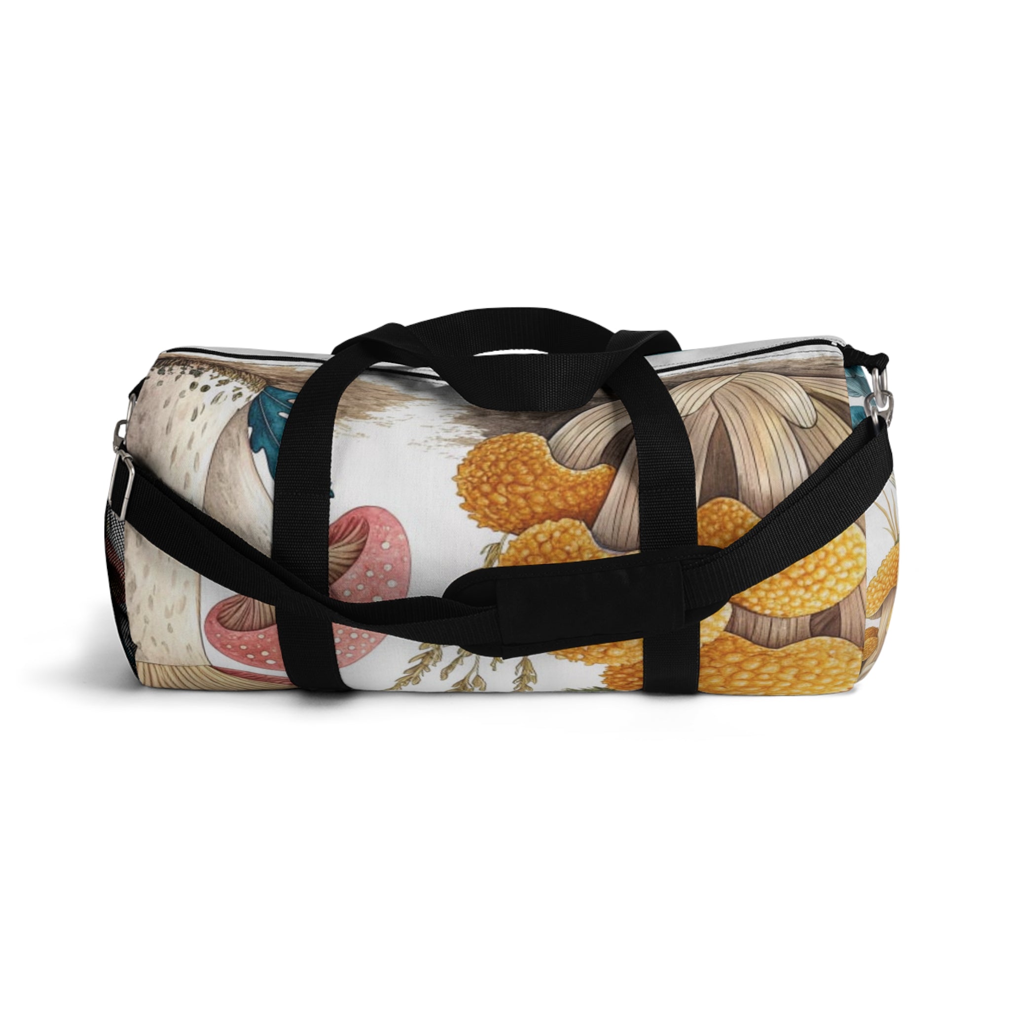 Mushroom Garden Duffel Bag — Botanical Blue & Pink Fungi Travel Bag