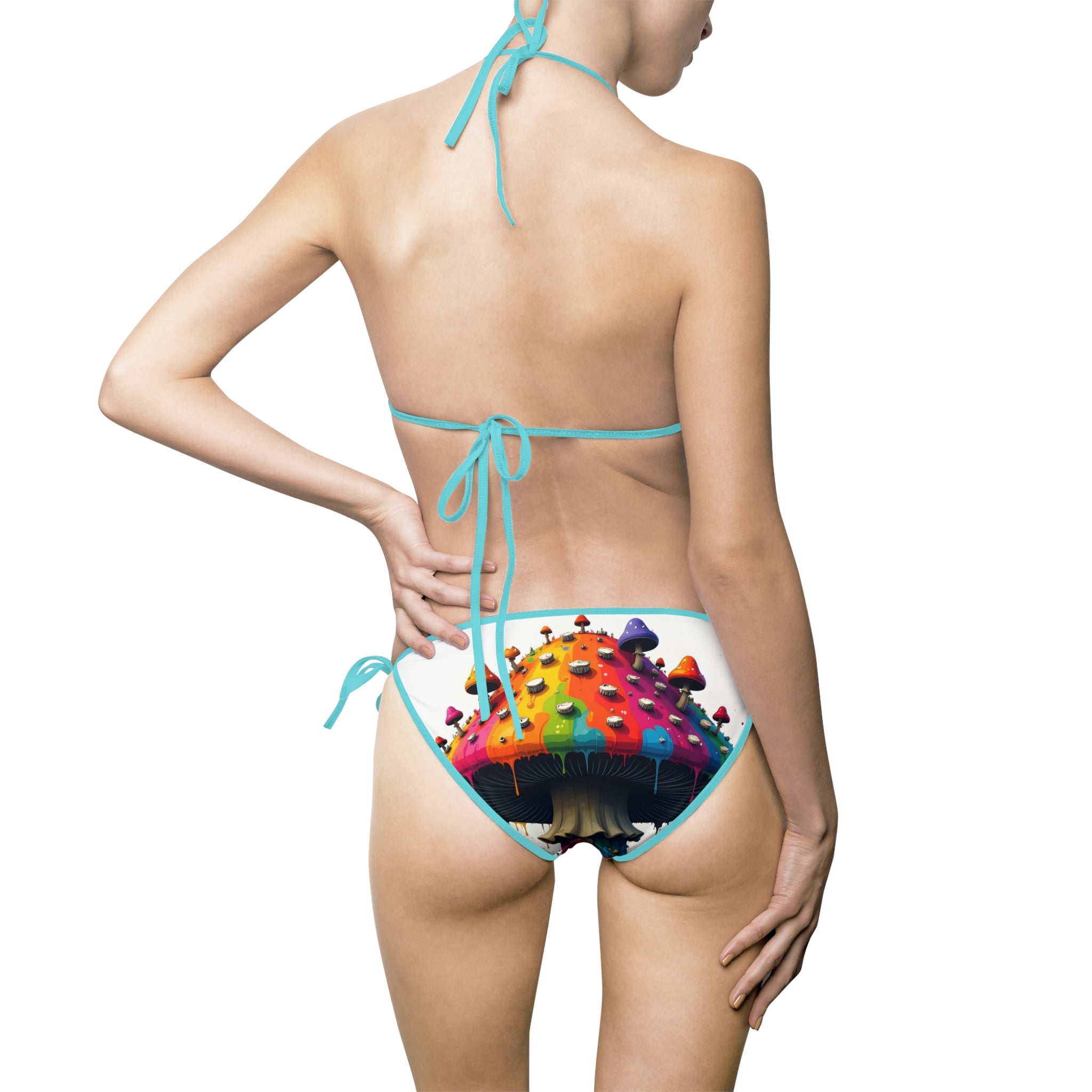 Maillot de bain bikini champignon arc-en-ciel — Maillot de bain triangle à nouer sur les côtés pour femme