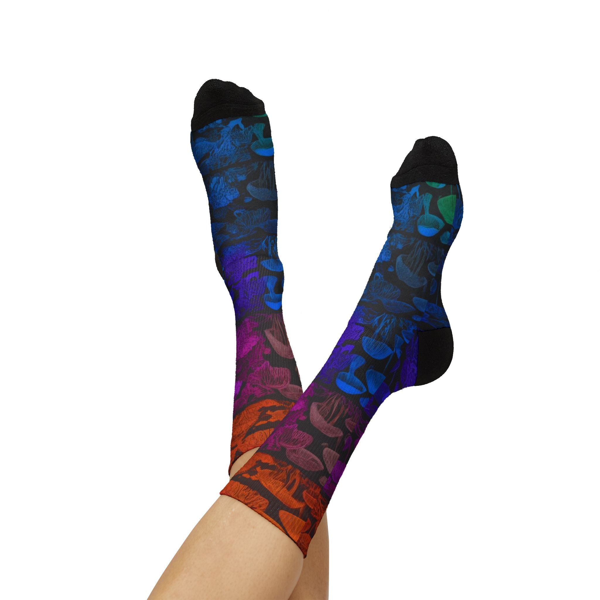 Mushroom Tie-Dye Sublimation Socks — Colorful Psychedelic Fungi Crew Socks