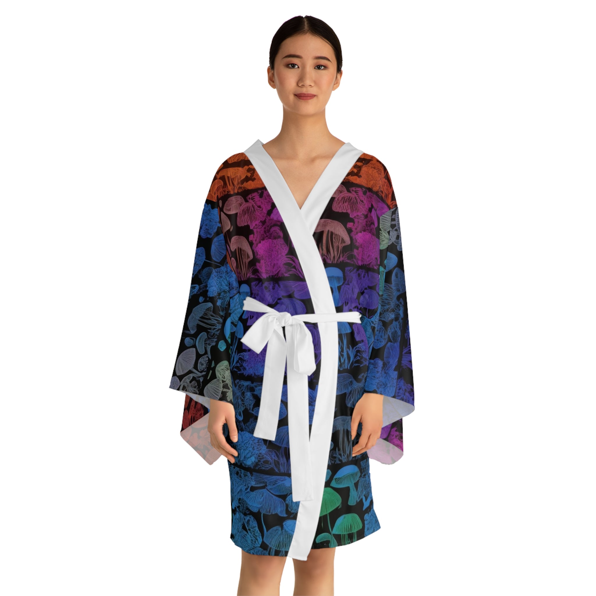 Kimono Robe: Mushroom Gradient Kimono Robe — Colorful Psychedelic Mushroom Print