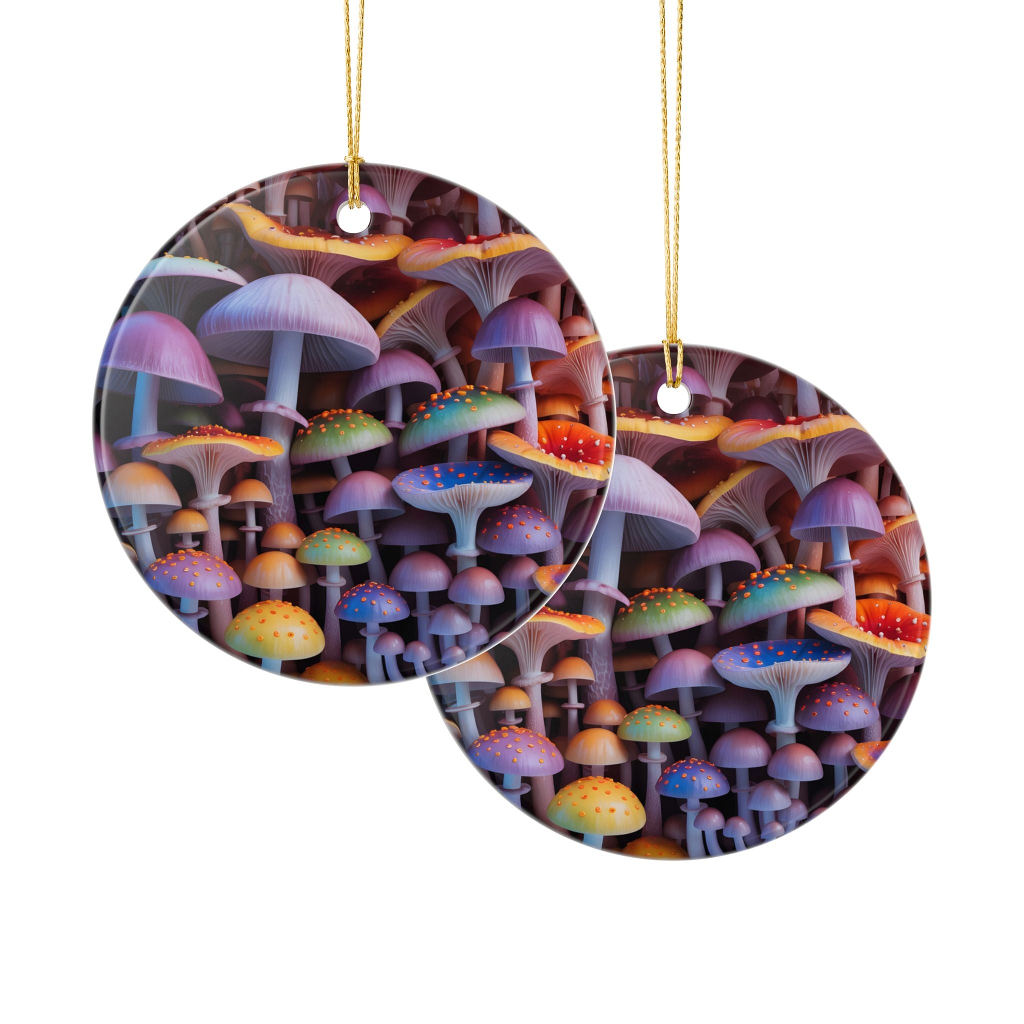 Ceramic Ornament: Heart Ceramic Ornament Colorful Psychedelic Mushroom Decoration