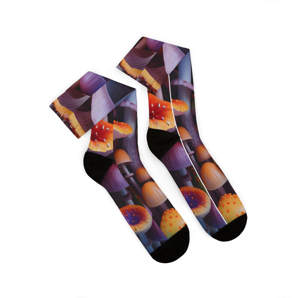 Socks: Mushroom Forest Sublimation Socks — Colorful Psychedelic Fungi Crew Socks